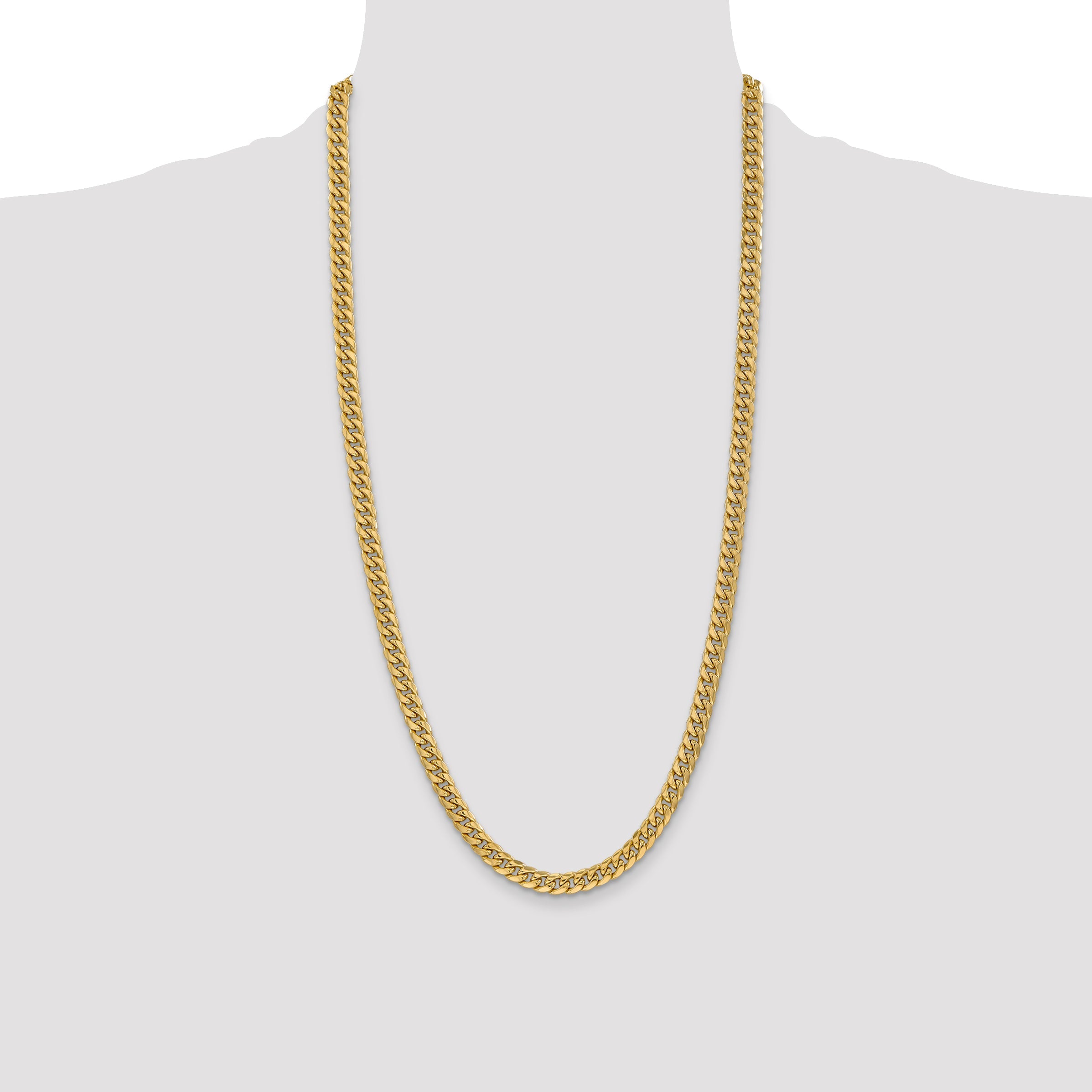 28 Inch 10K Yellow Gold 6mm Semi-Solid Miami Cuban Chain Necklace