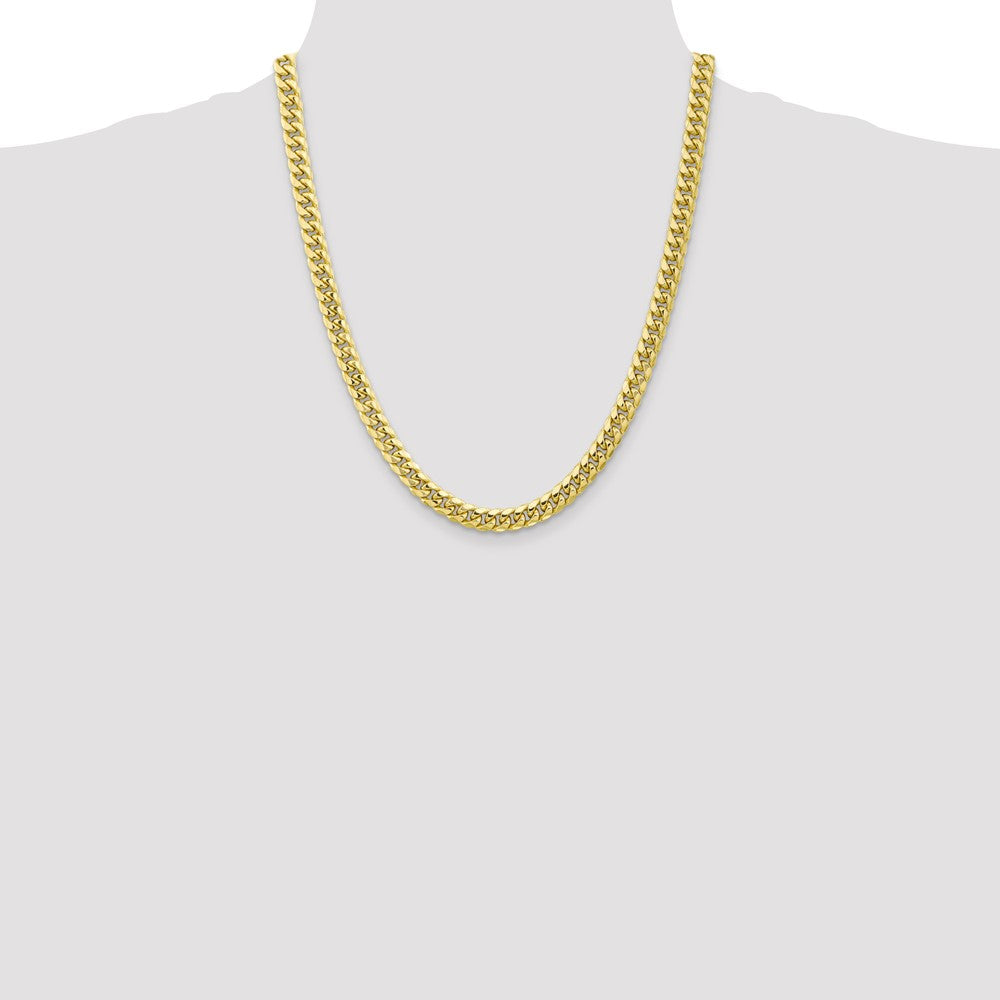 22 Inch 10K Yellow Gold 6.75mm Semi-Solid Miami Cuban Chain Necklace