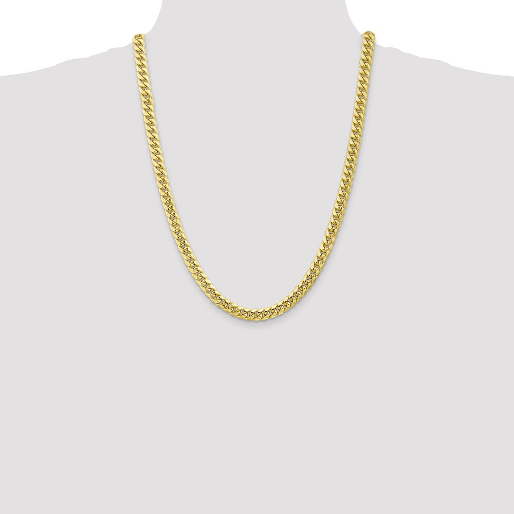 24 Inch 10K Yellow Gold 6.75mm Semi-Solid Miami Cuban Chain Necklace