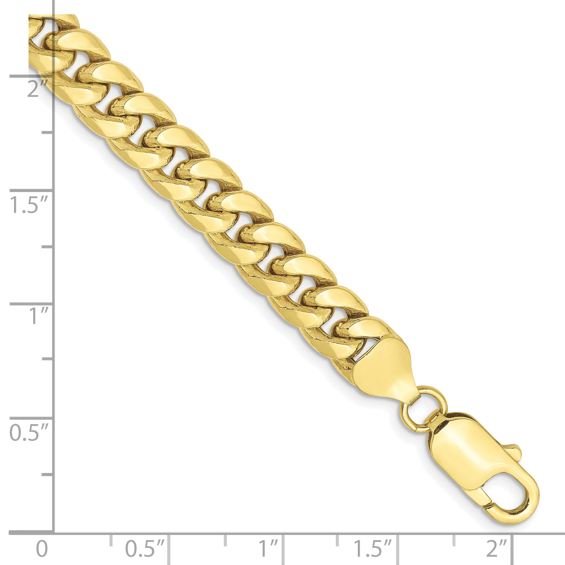 9 Inch 10K Yellow Gold 7.3mm Semi-Solid Miami Cuban Chain Bracelet