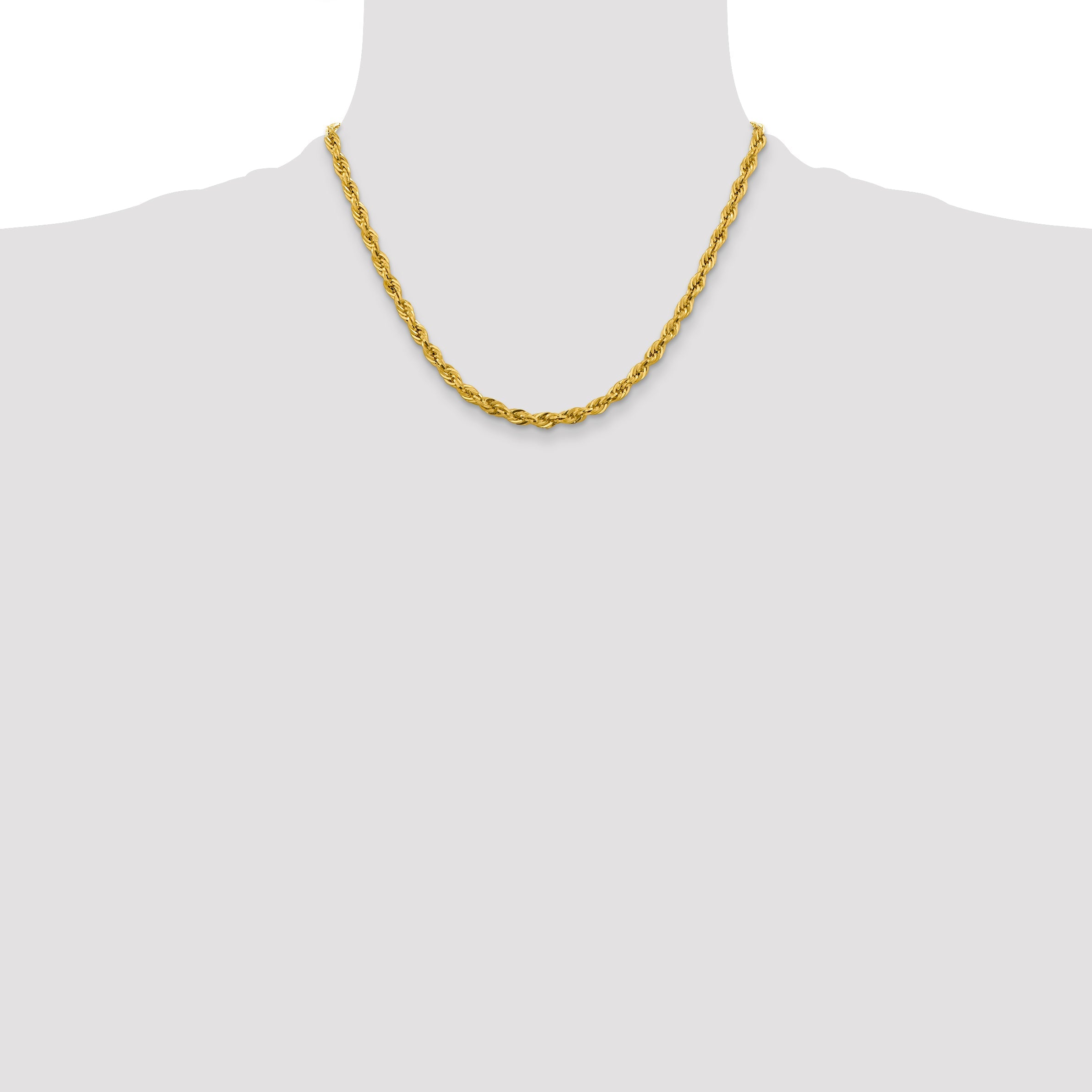 18 Inch 10k Yellow Gold 4.25mm Semi-Solid Rope Chain Necklace