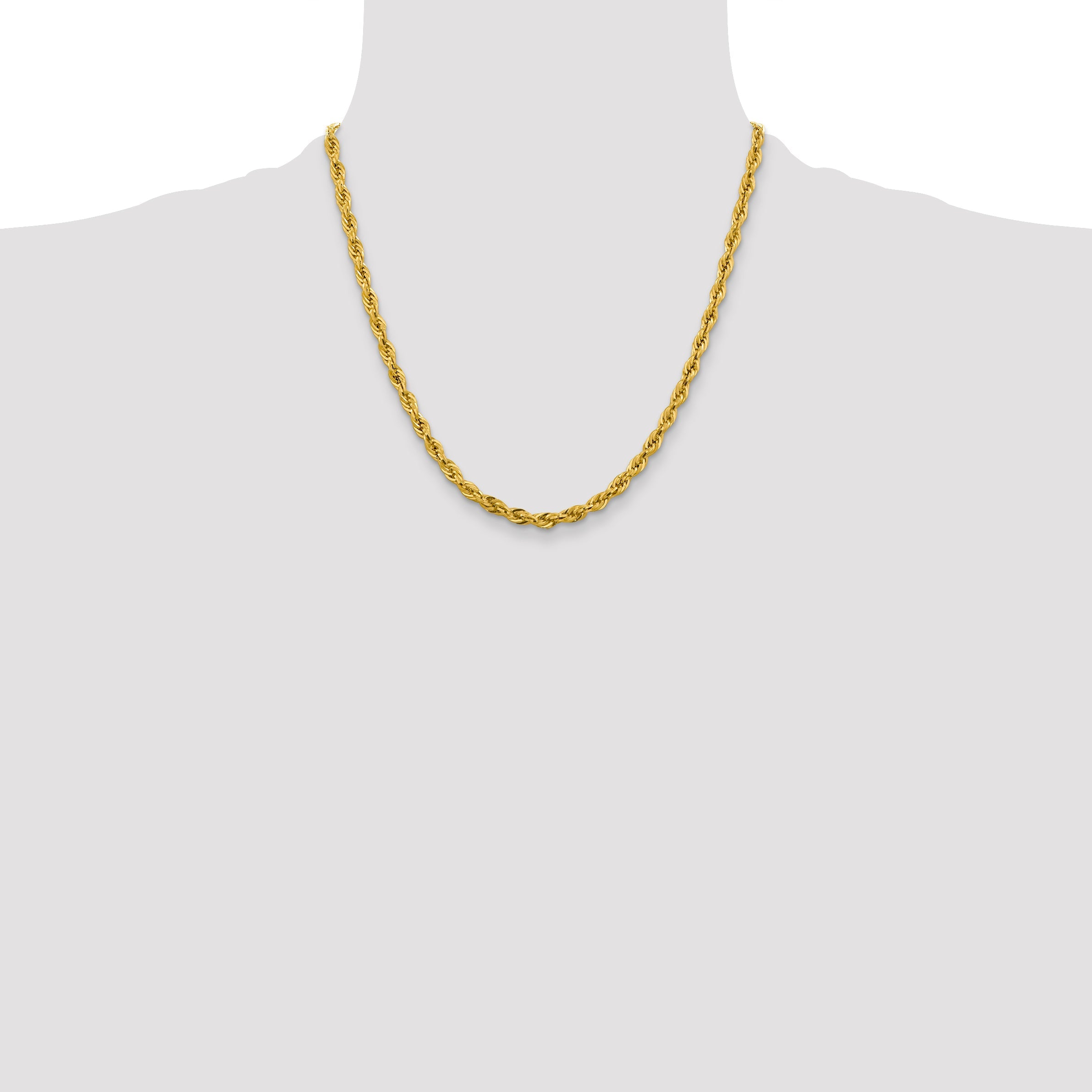 2 Inch 10k Yellow Gold 4.25mm Semi-Solid Rope Chain Necklace