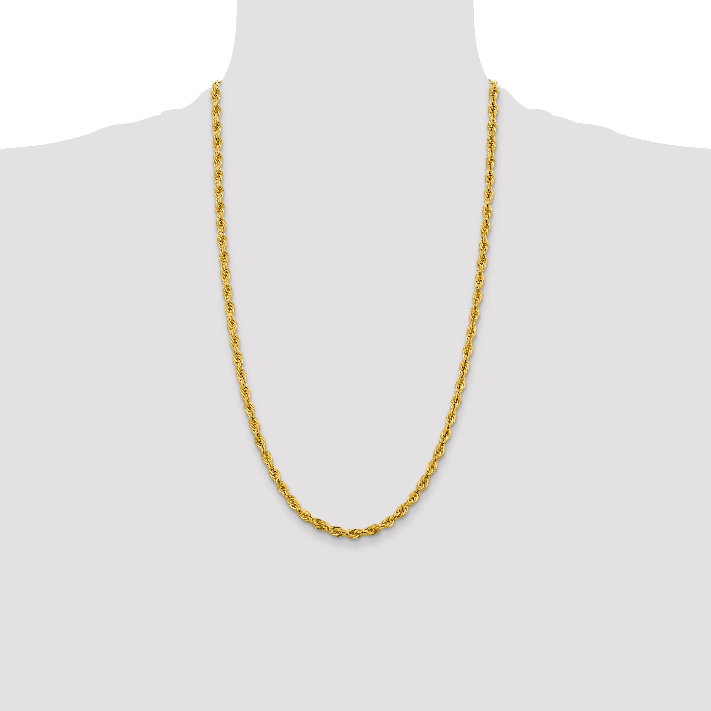 26 Inch 10k Yellow Gold 4.25mm Semi-Solid Rope Chain Necklace