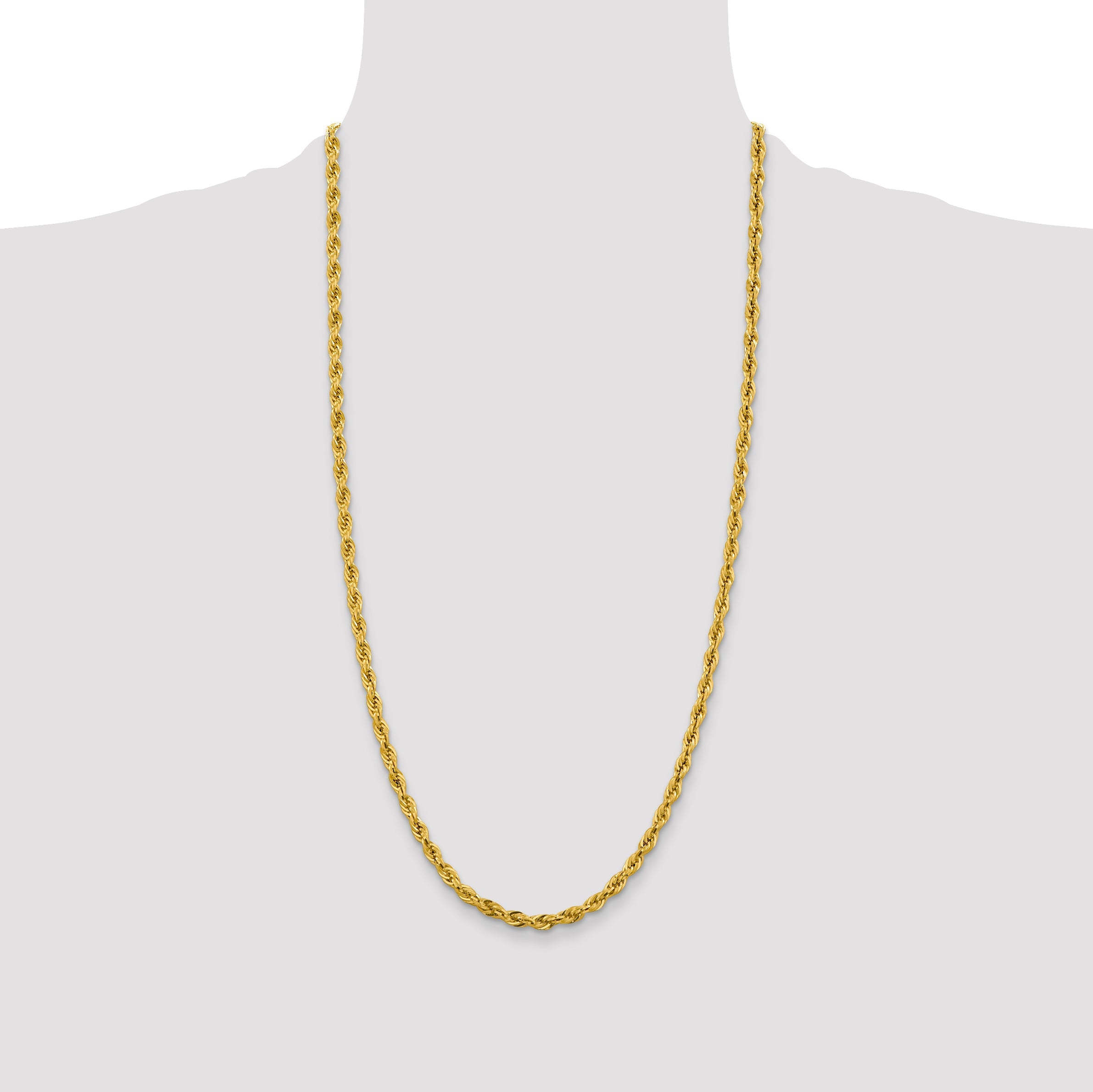 28 Inch 10k Yellow Gold 4.25mm Semi-Solid Rope Chain Necklace