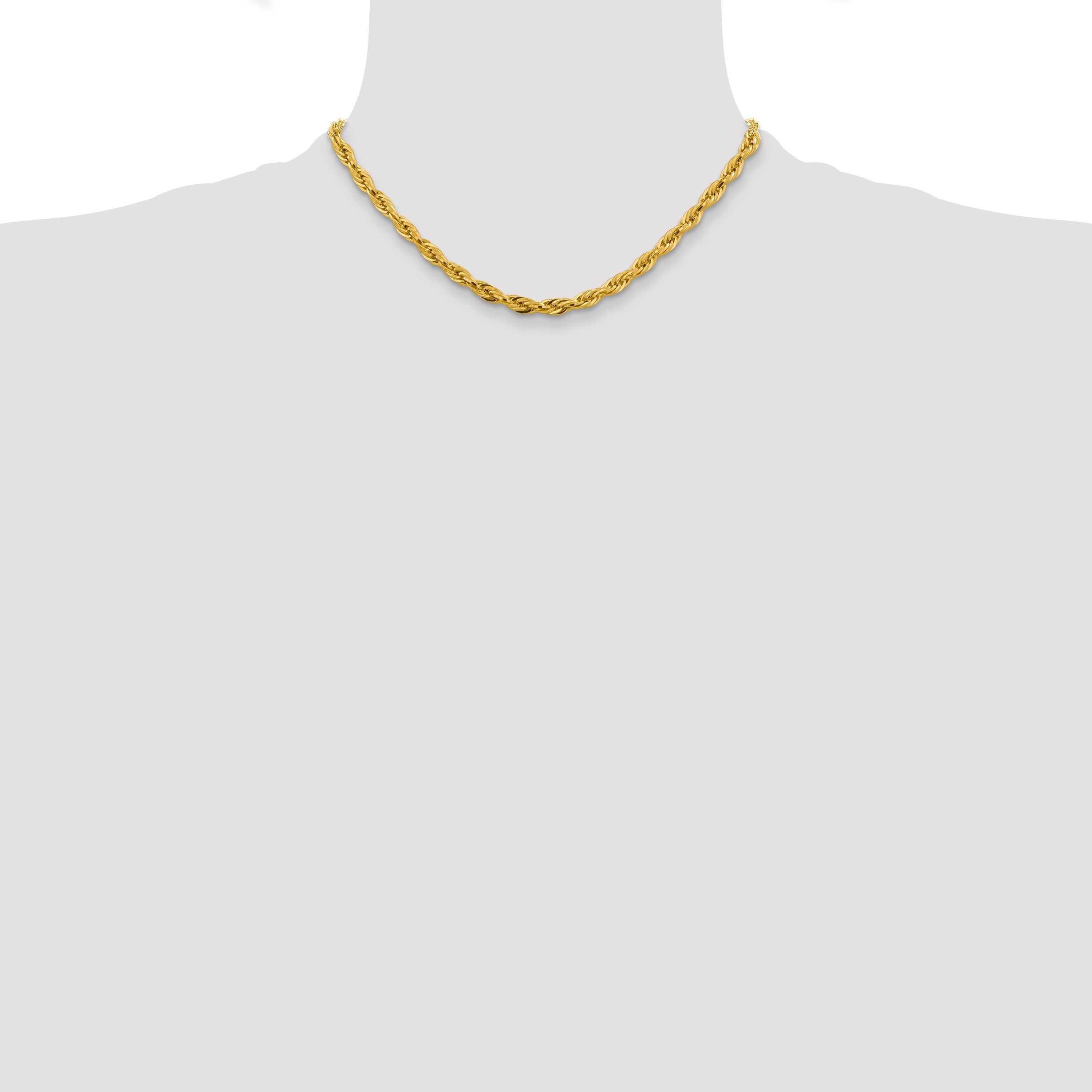 16 Inch 10k Yellow Gold 4.75mm Semi-Solid Rope Chain Necklace
