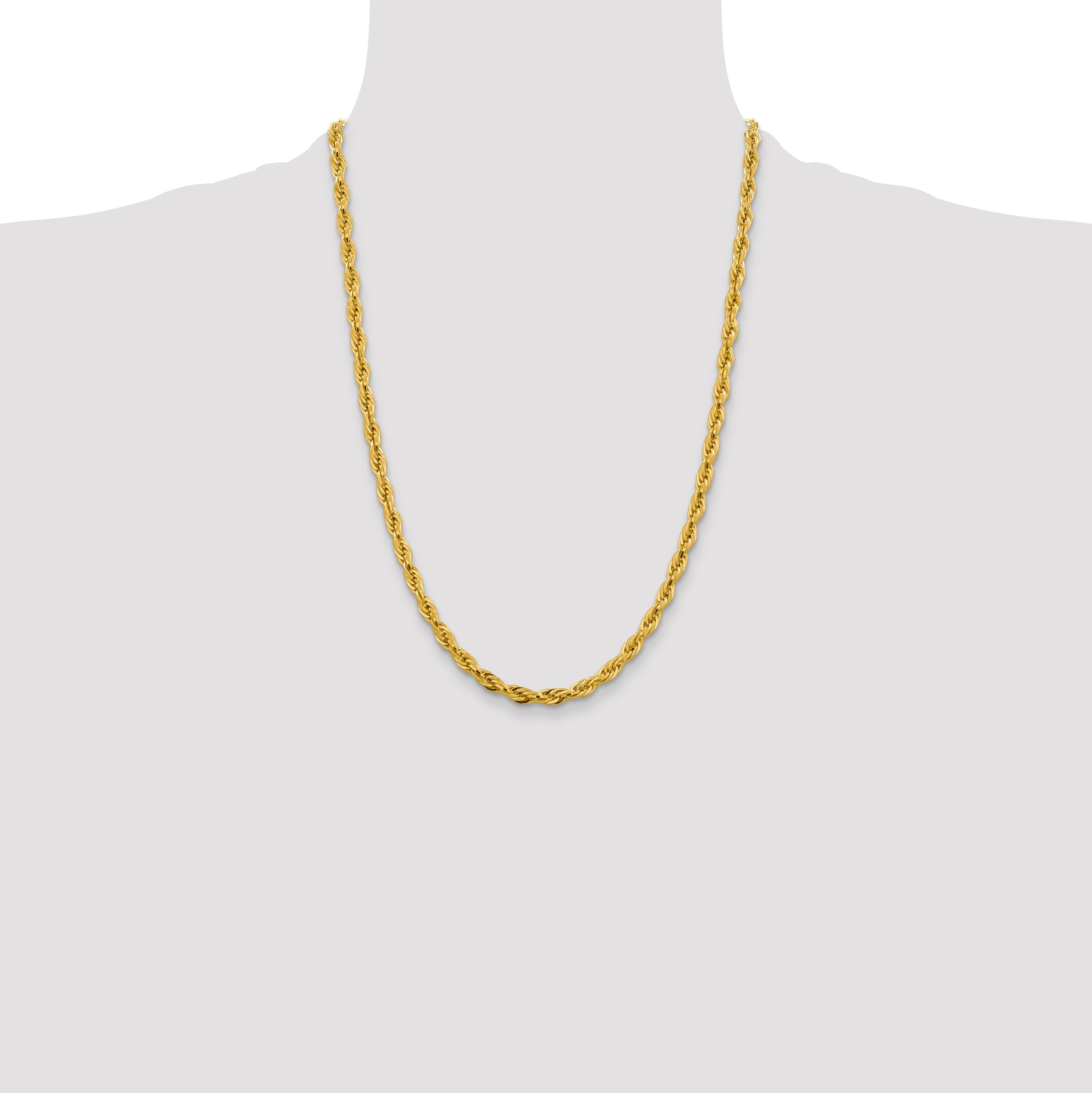 24 Inch 10k Yellow Gold 4.75mm Semi-Solid Rope Chain Necklace