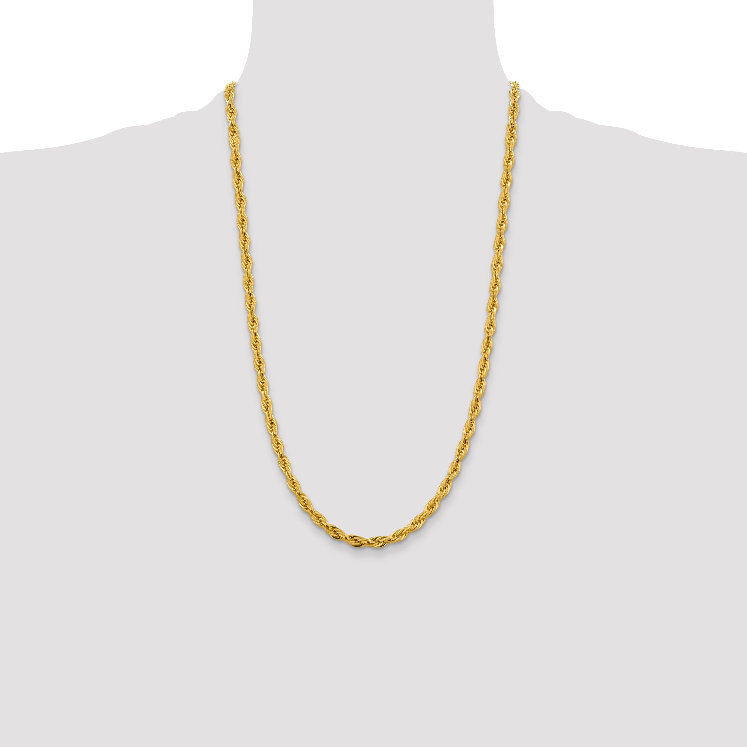 26 Inch 10k Yellow Gold 4.75mm Semi-Solid Rope Chain Necklace