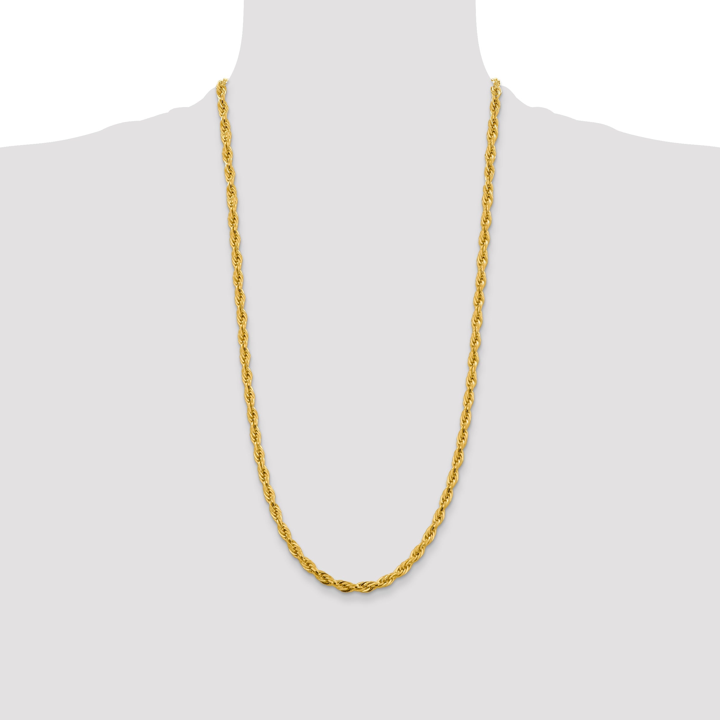 28 Inch 10k Yellow Gold 4.75mm Semi-Solid Rope Chain Necklace