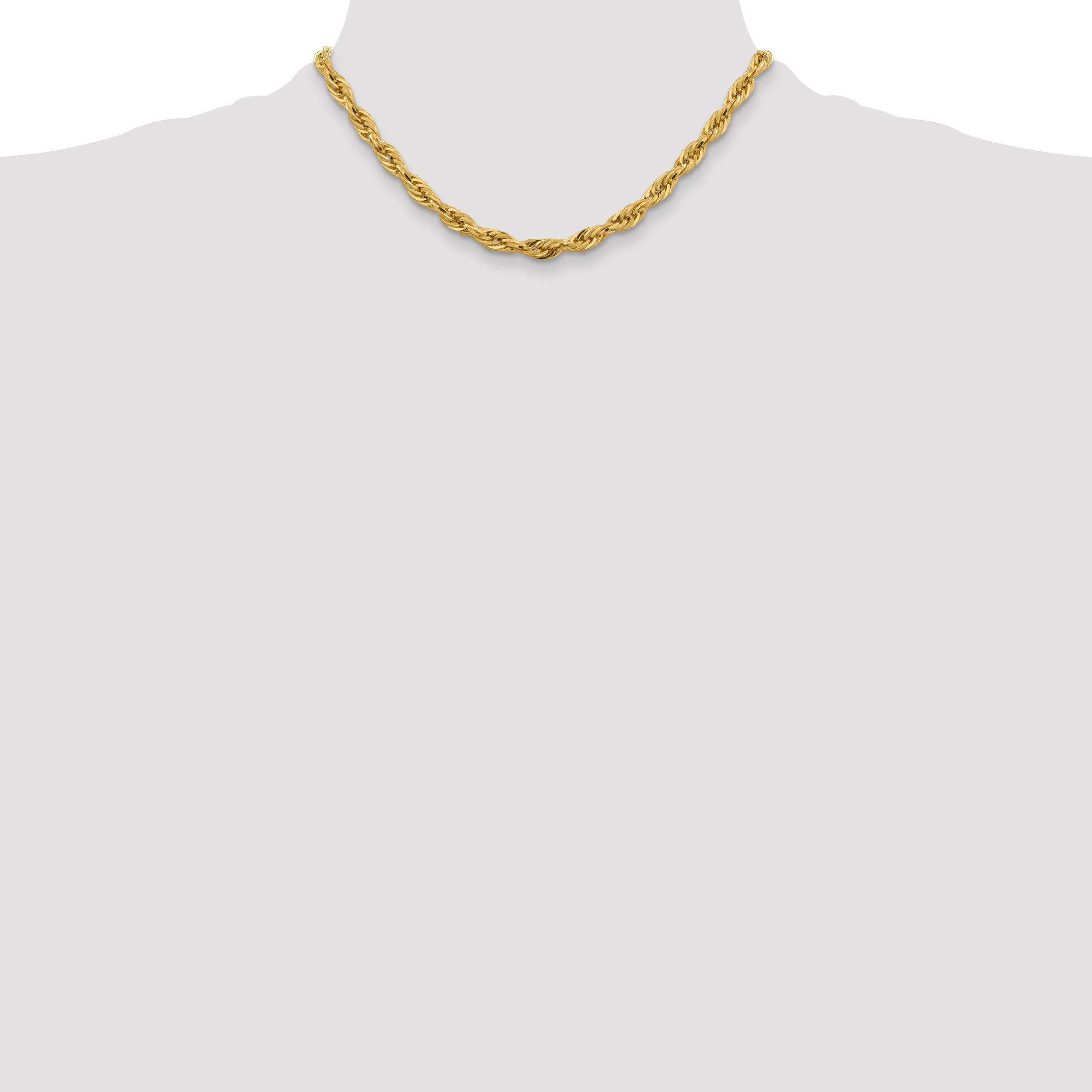 16 Inch 10k Yellow Gold 5.4mm Semi-Solid Rope Chain Necklace