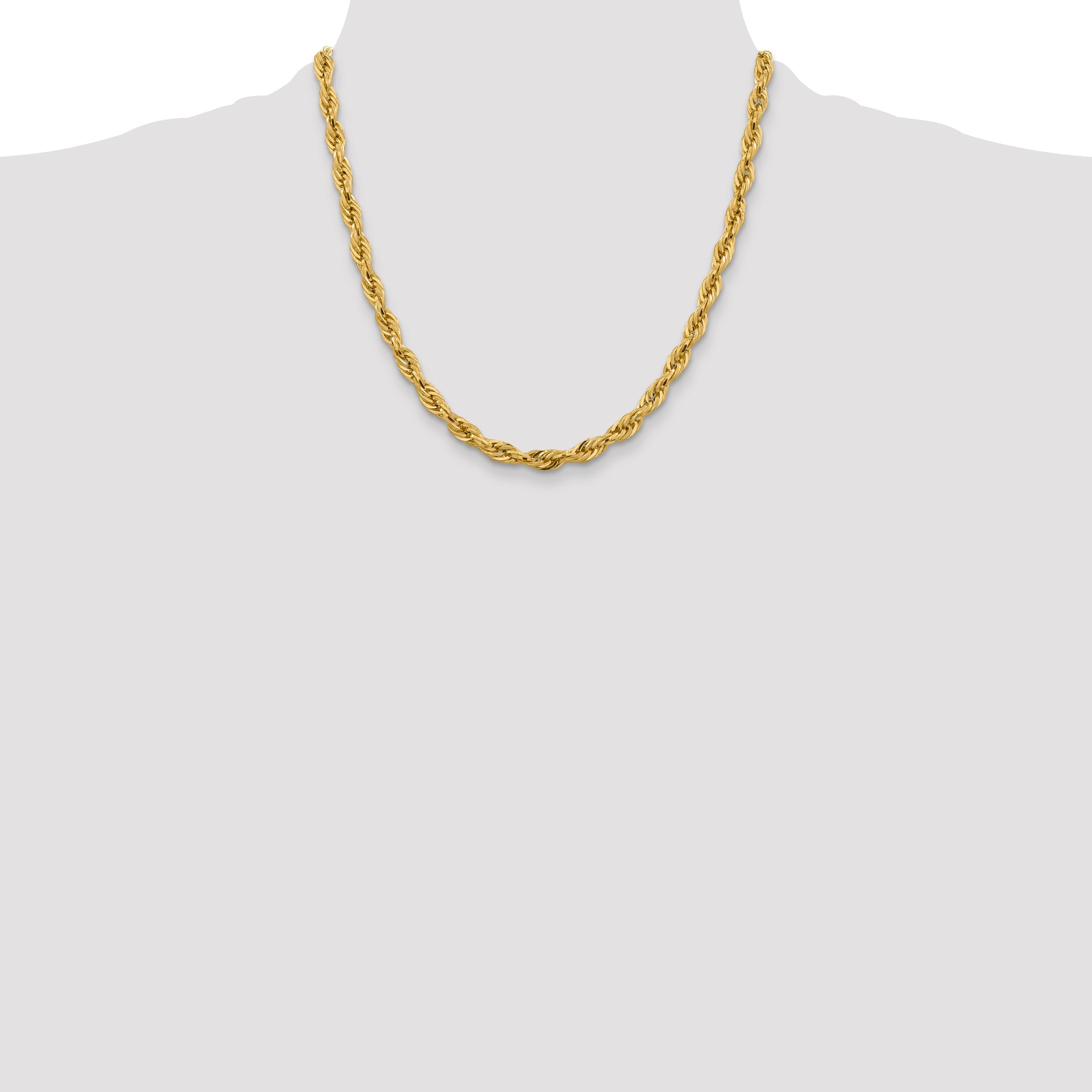2 Inch 10k Yellow Gold 5.4mm Semi-Solid Rope Chain Necklace