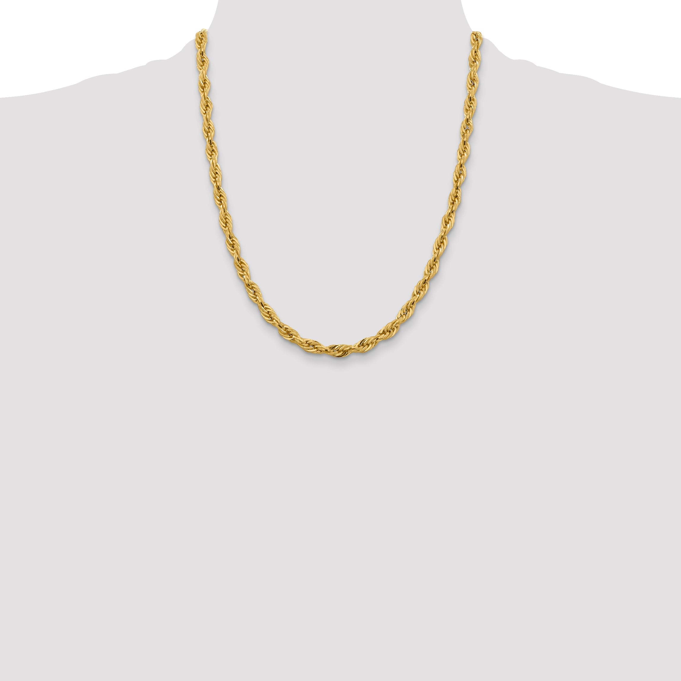 22 Inch 10k Yellow Gold 5.4mm Semi-Solid Rope Chain Necklace