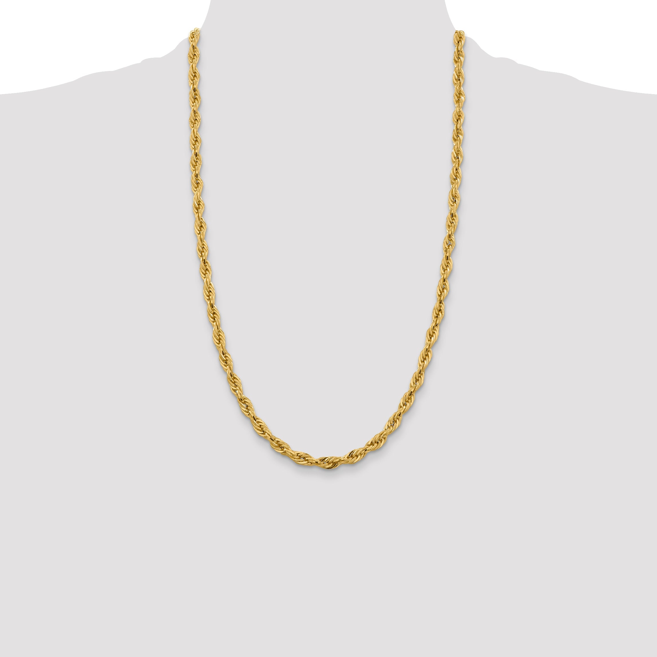 26 Inch 10k Yellow Gold 5.4mm Semi-Solid Rope Chain Necklace