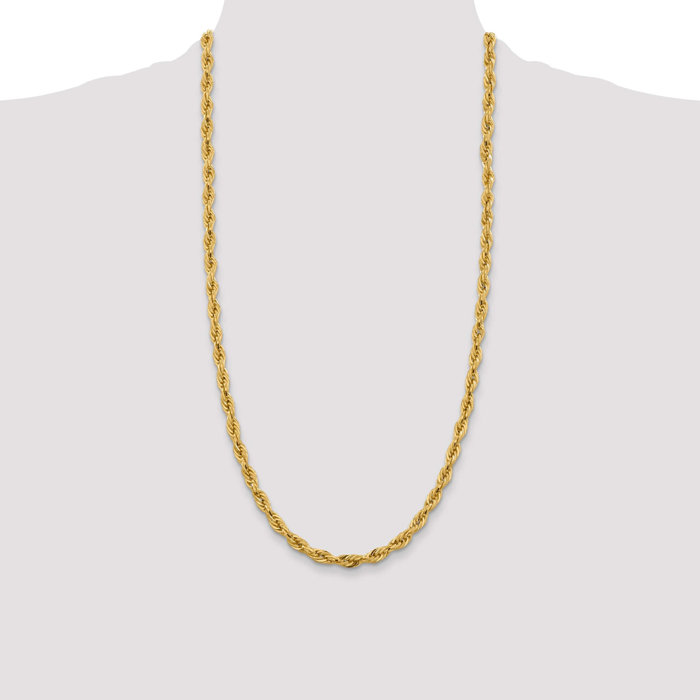 28 Inch 10k Yellow Gold 5.4mm Semi-Solid Rope Chain Necklace