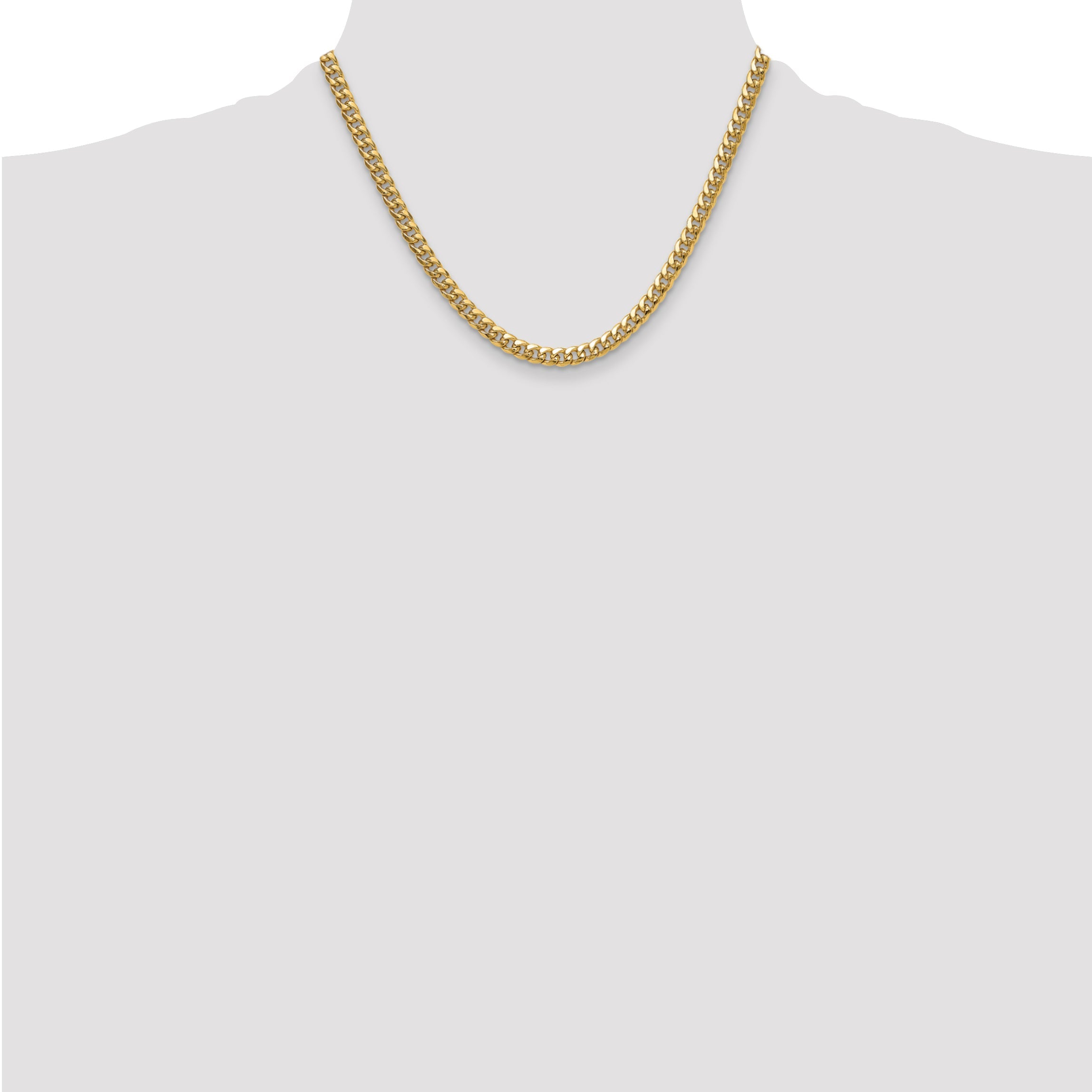 18 Inch 10K Yellow Gold 5.25mm Semi-Solid Miami Cuban Chain Necklace