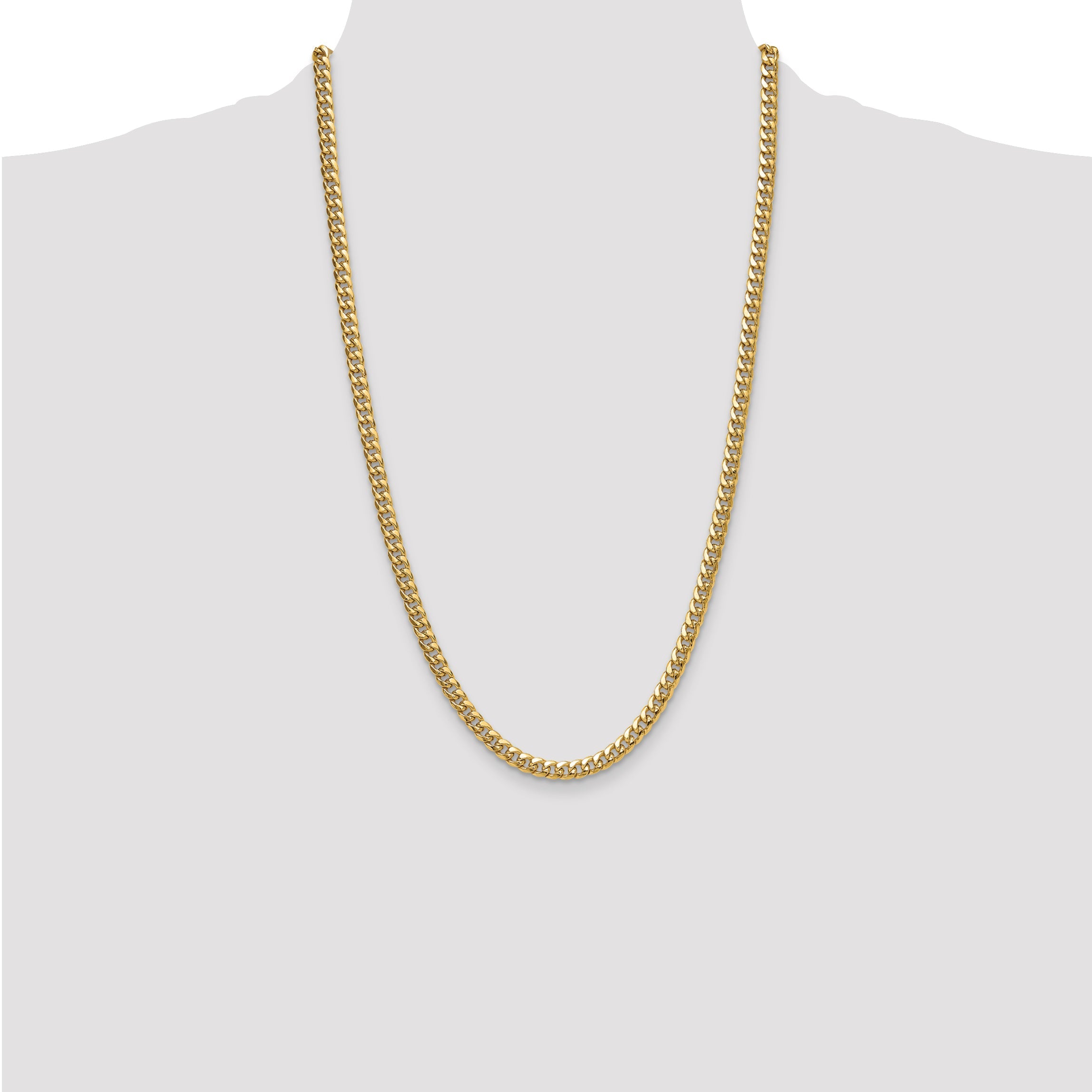 26 Inch 10K Yellow Gold 5.25mm Semi-Solid Miami Cuban Chain Necklace