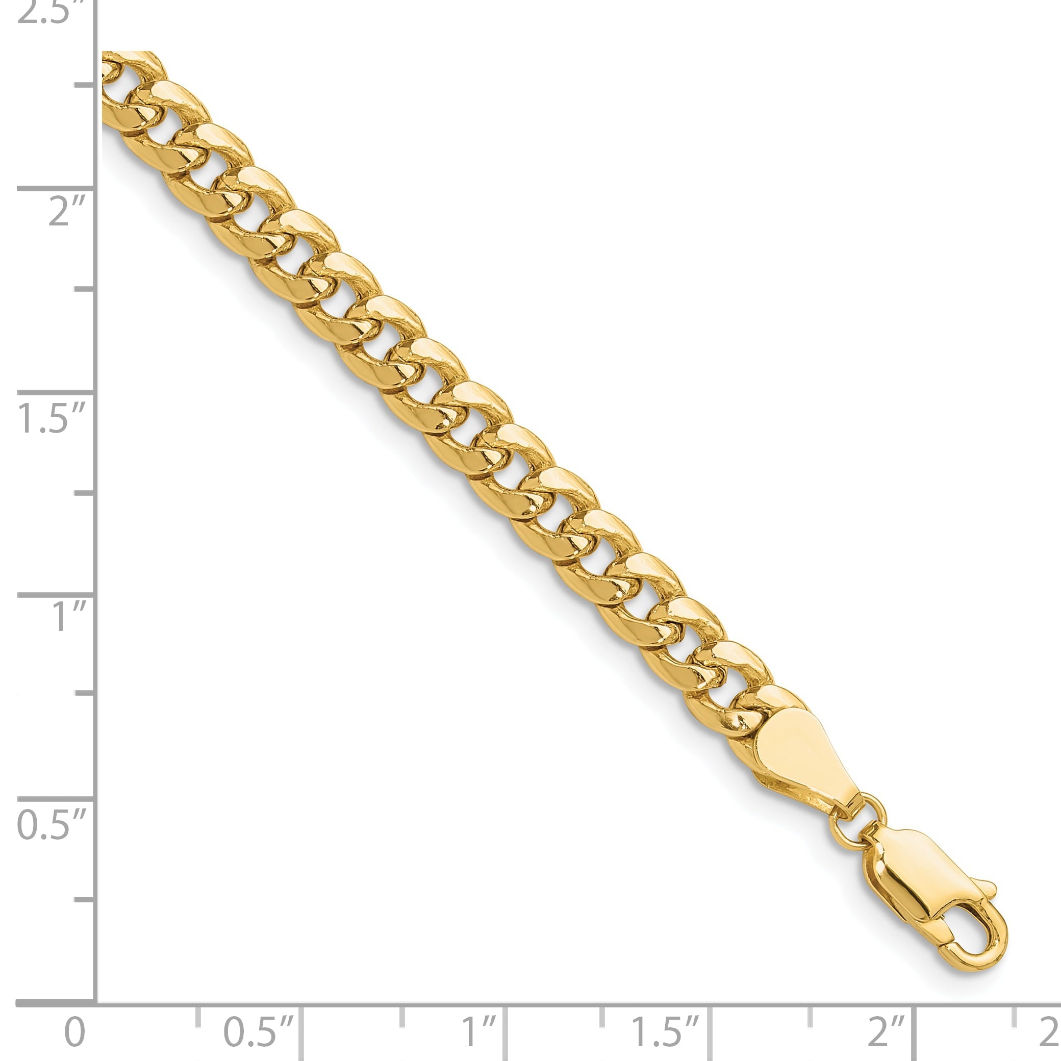 8 Inch 10K Yellow Gold 5.25mm Semi-Solid Miami Cuban Chain Bracelet