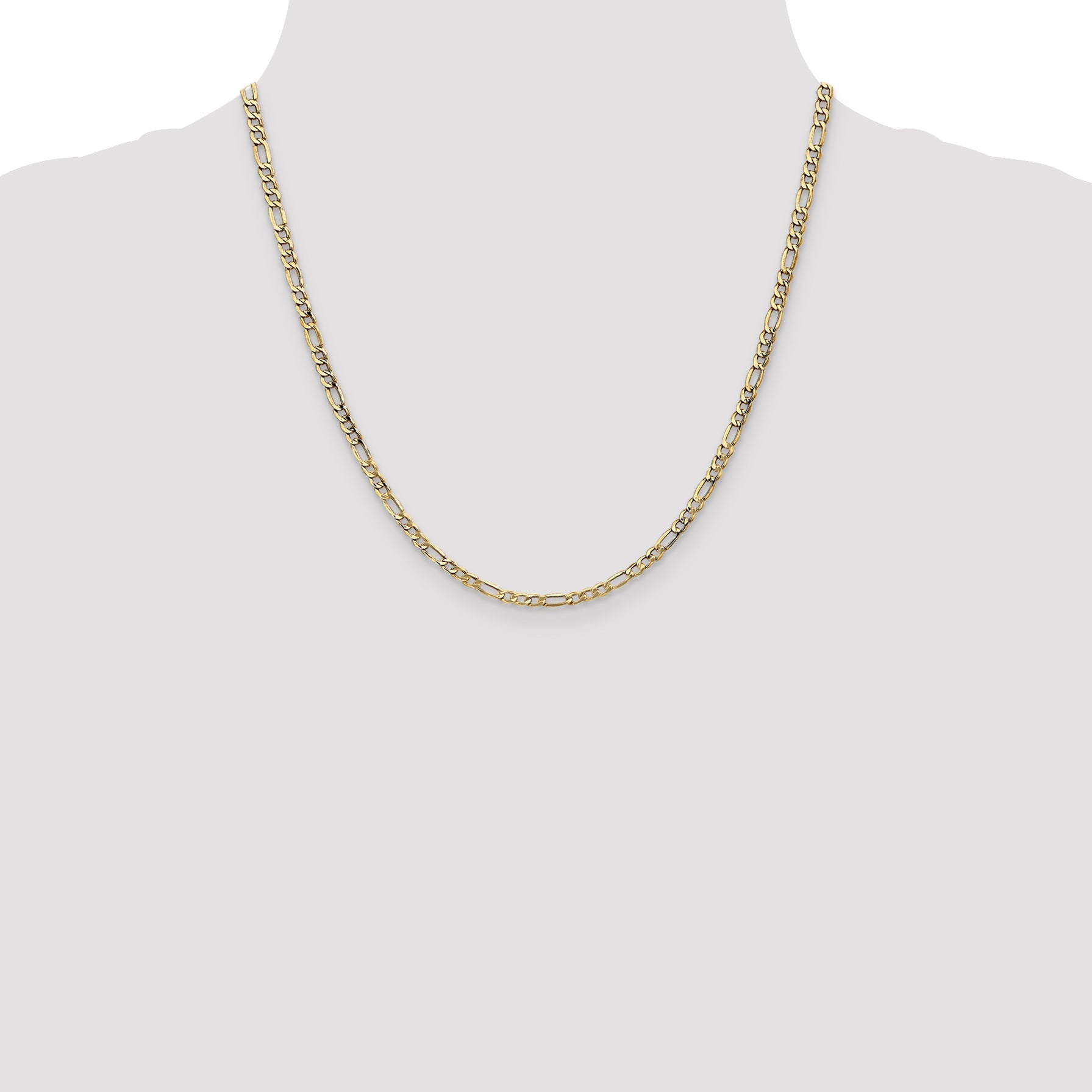 2 Inch 10k Yellow Gold 3.5mm Semi-Solid Figaro Chain Necklace