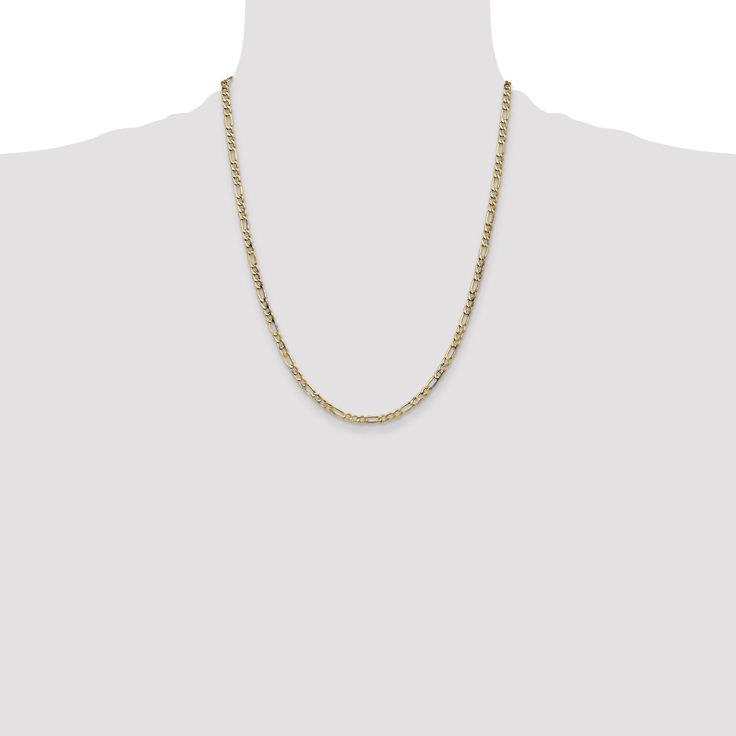 22 Inch 10k Yellow Gold 3.5mm Semi-Solid Figaro Chain Necklace