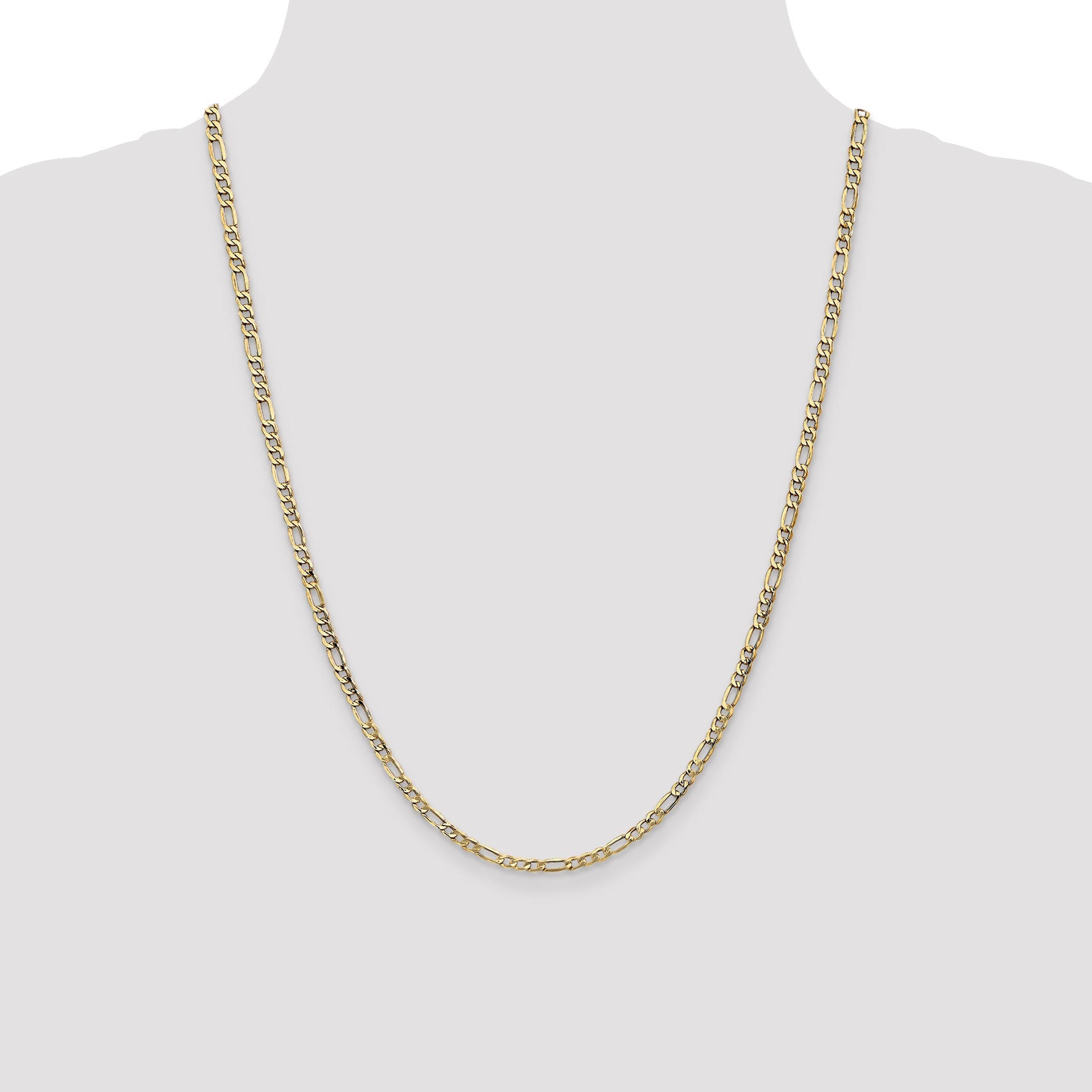 24 Inch 10k Yellow Gold 3.5mm Semi-Solid Figaro Chain Necklace