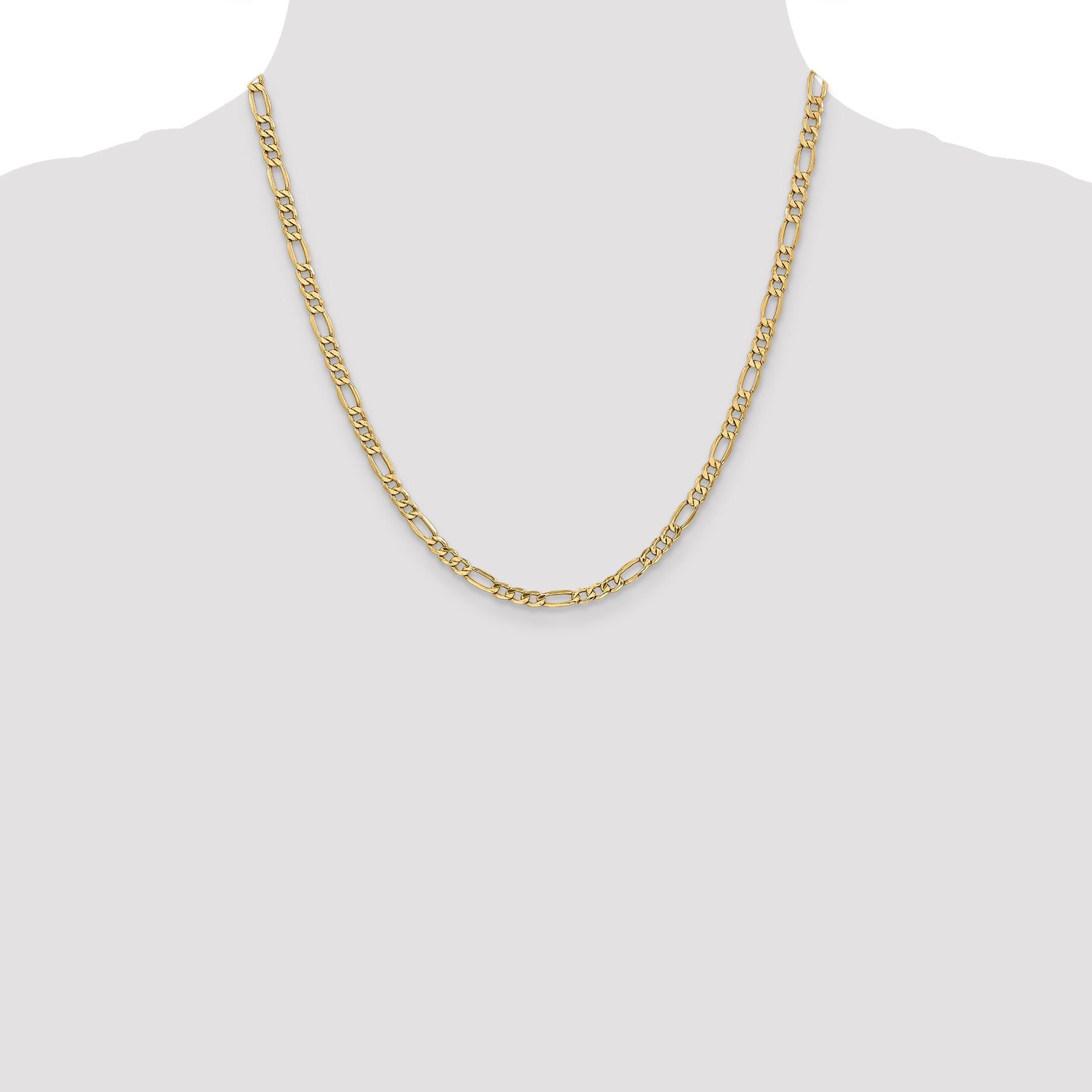 2 Inch 10k Yellow Gold 4.2mm Semi-Solid Figaro Chain Necklace