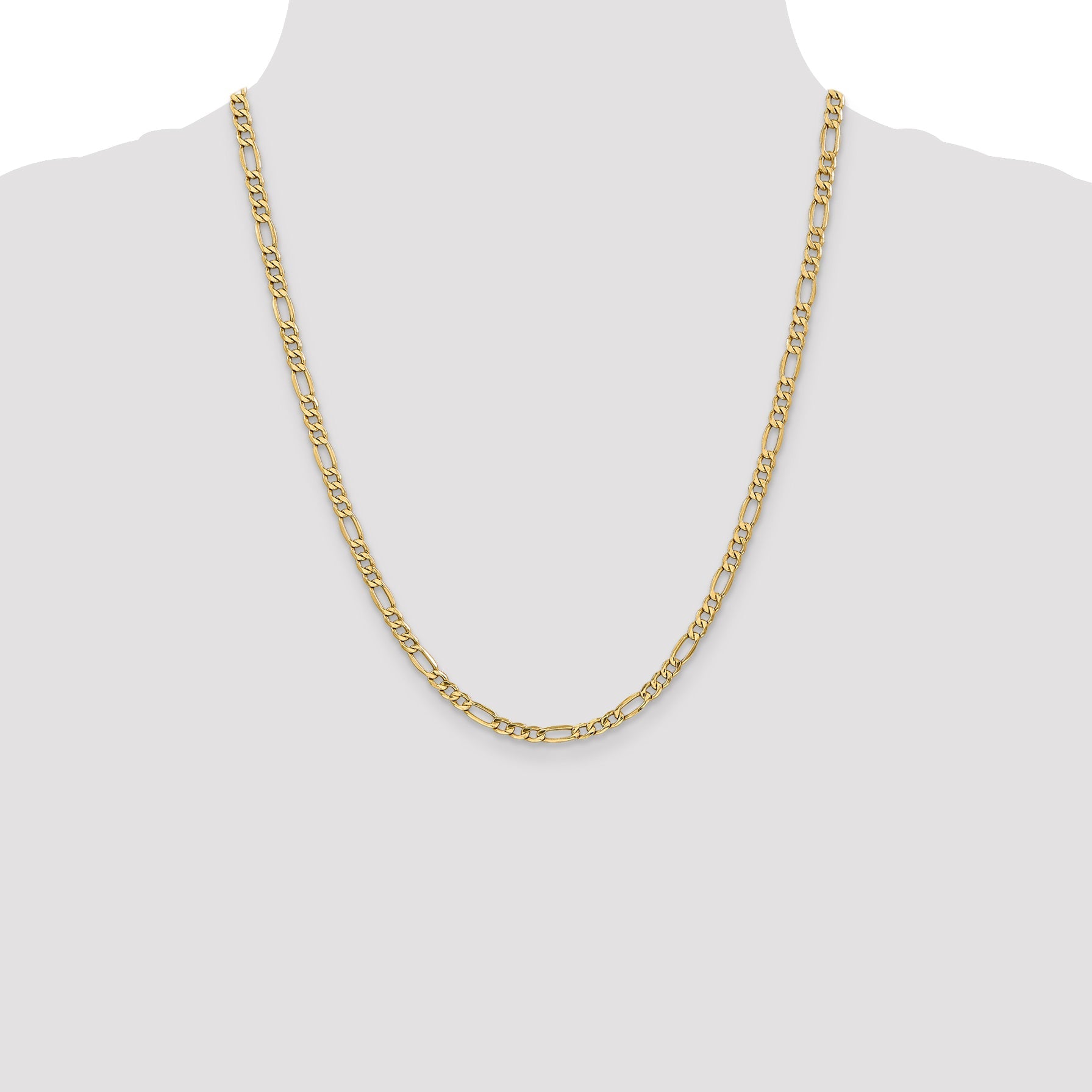 22 Inch 10k Yellow Gold 4.2mm Semi-Solid Figaro Chain Necklace
