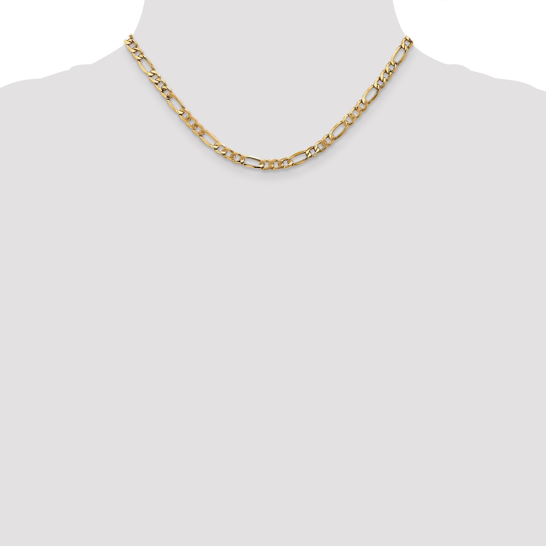 16 Inch 10k Yellow Gold 5.35mm Semi-Solid Figaro Chain Necklace