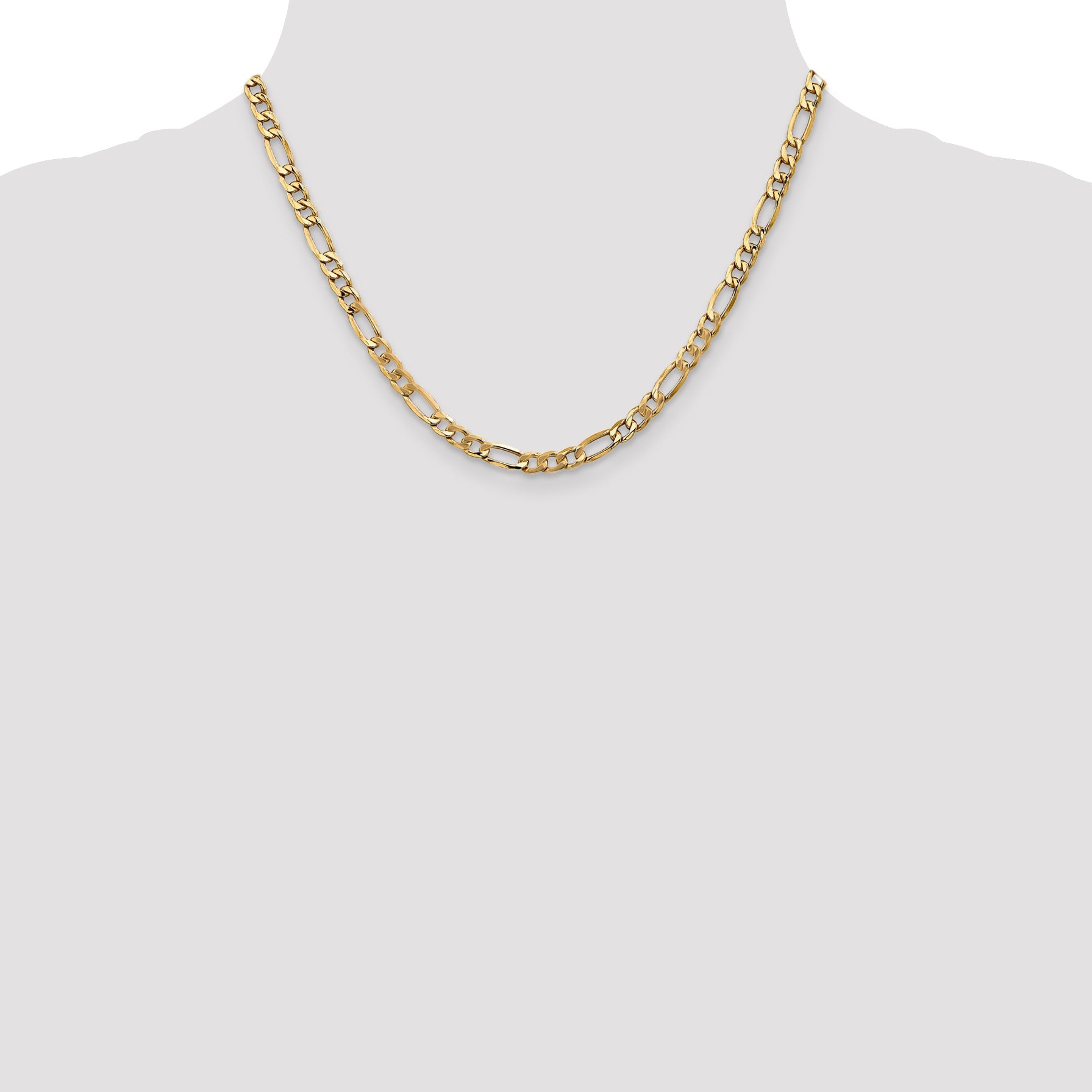 18 Inch 10k Yellow Gold 5.35mm Semi-Solid Figaro Chain Necklace