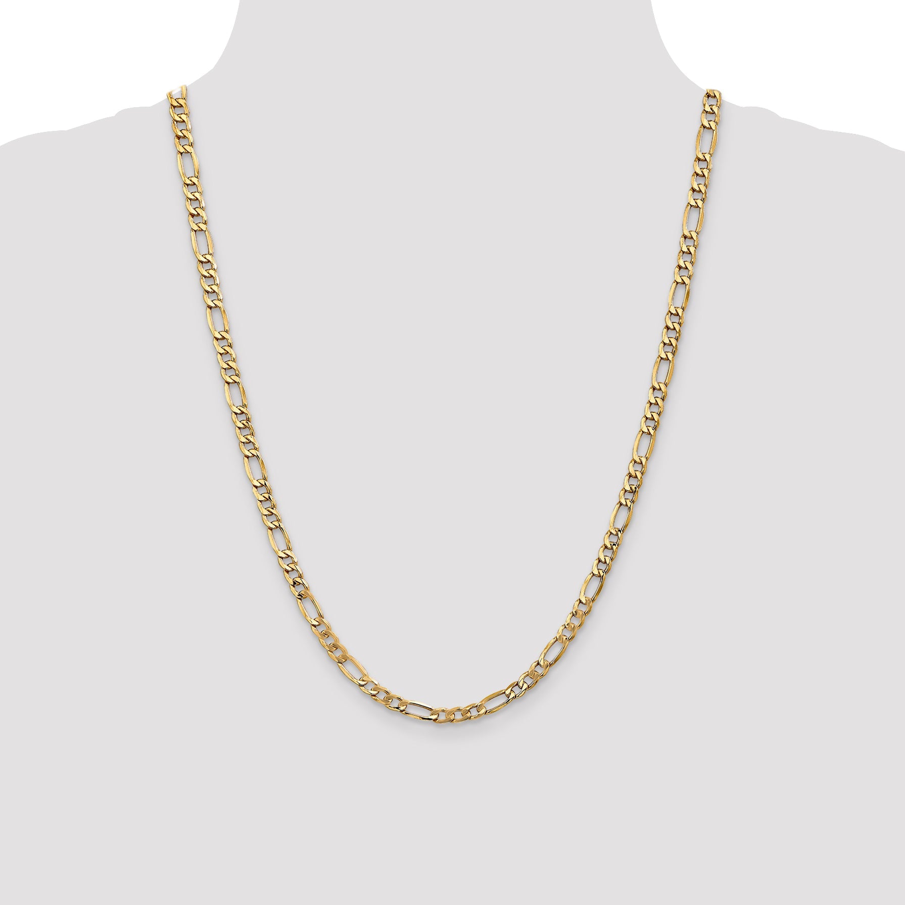 24 Inch 10k Yellow Gold 5.35mm Semi-Solid Figaro Chain Necklace