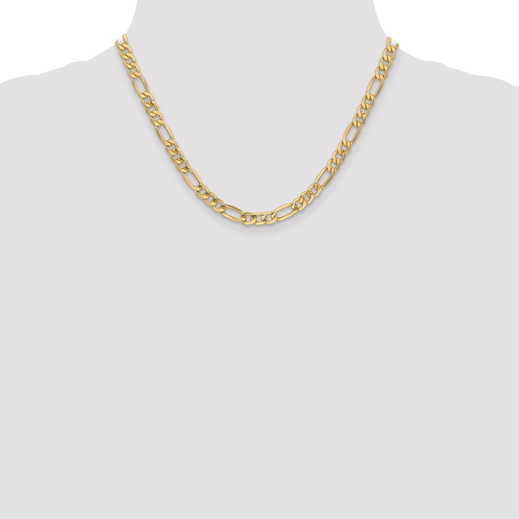 18 Inch 10k Yellow Gold 6.25mm Semi-Solid Figaro Chain Necklace