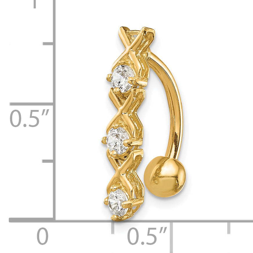 10k Yellow Gold W/Cz Xoxo Belly Dangle