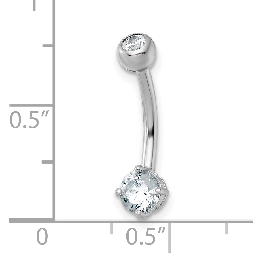 10K White Gold Polished 14 Gauge Round Cz Navel Ring