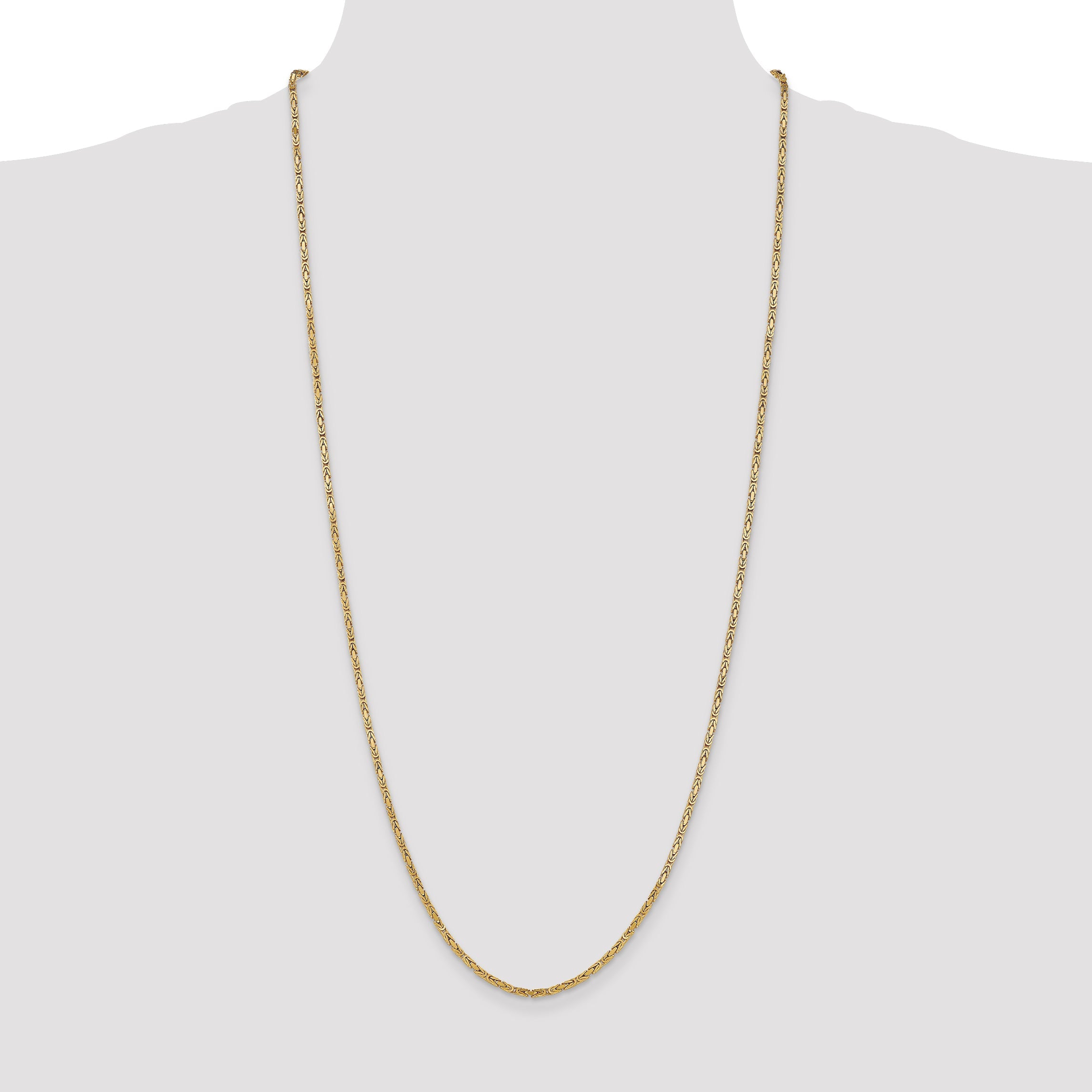 3 Inch 10K Yellow Gold 10K 2mm Byzantine Chain Necklace