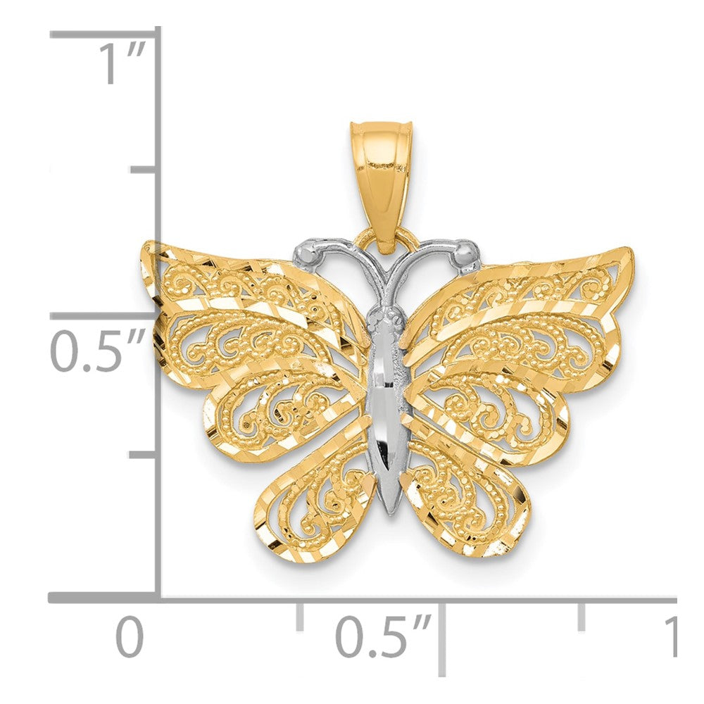 10k Yellow w/Rhodium w/ Rhodium Butterfly Pendant