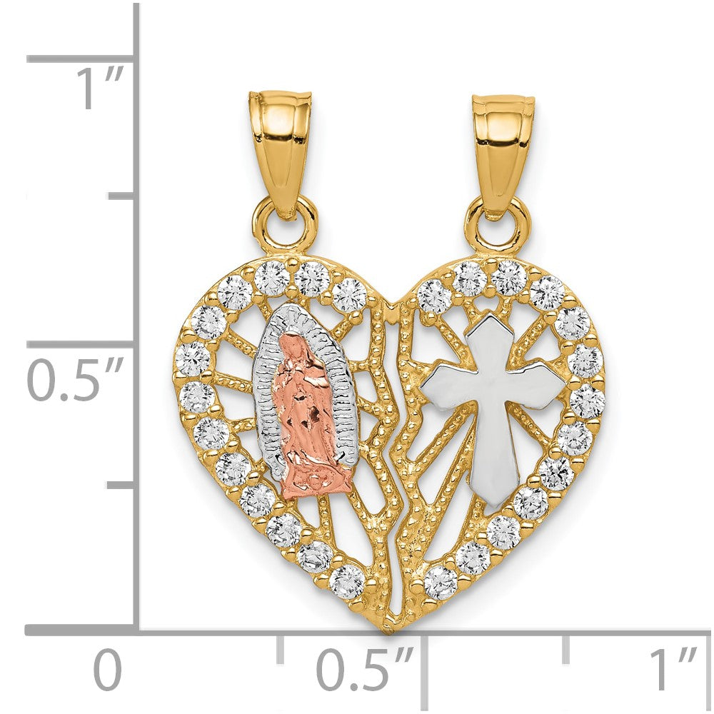 10k Two-tone 10k Two-tone w/ White Rhodium CZ Religious Break-apart Heart Pendant