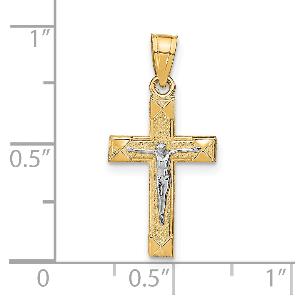 10k Yellow w/Rhodium w/ Rhodium Small Crucifix Pendant