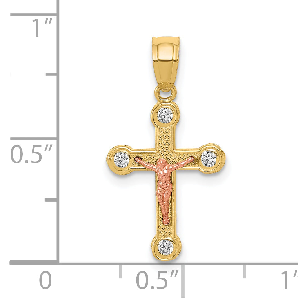 10k Two-tone 10k Two-tone Yellow and Rose Gold CZ Crucifix Pendant