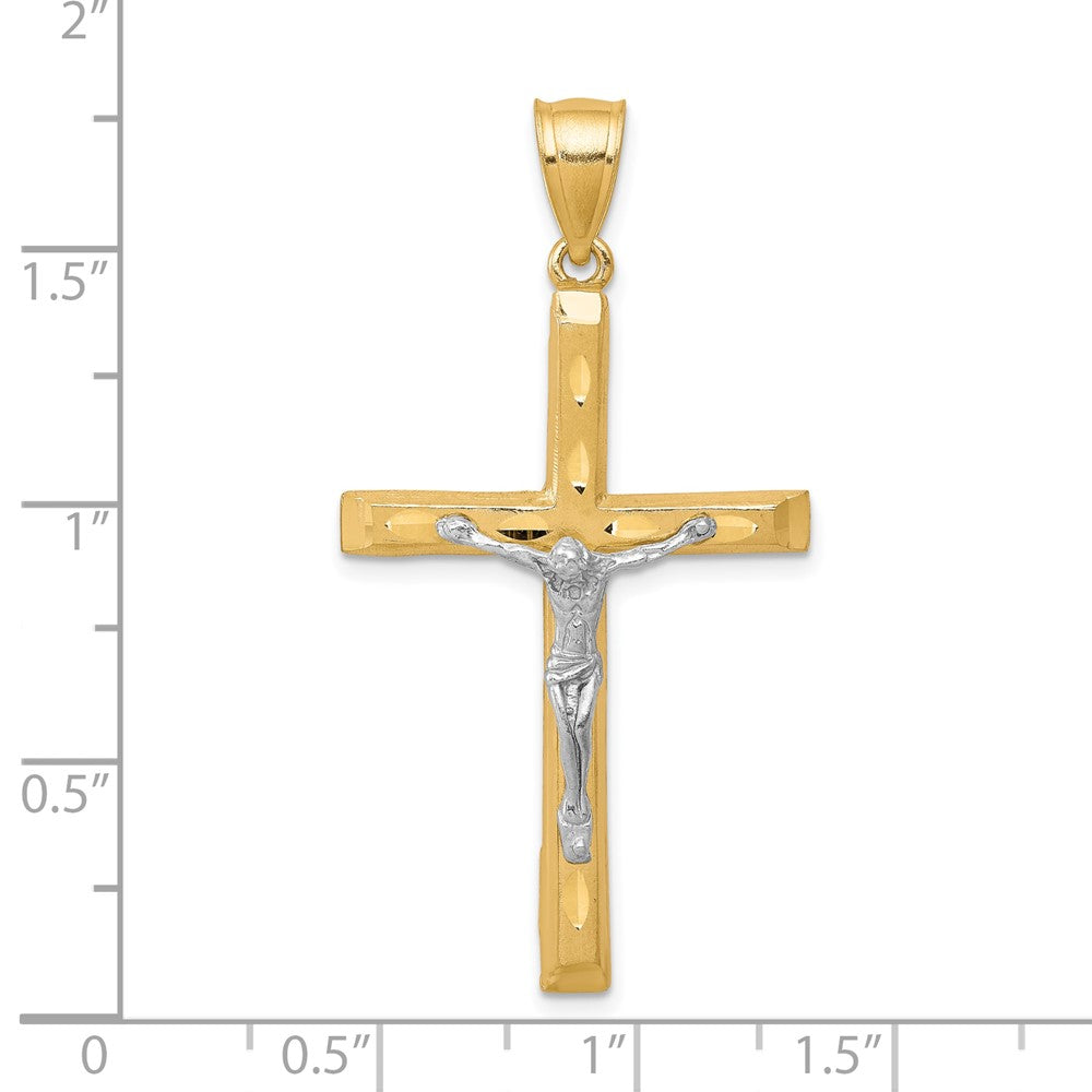 10k Yellow w/Rhodium w/ Rhodium Diamond-Cut Crucifix Pendant
