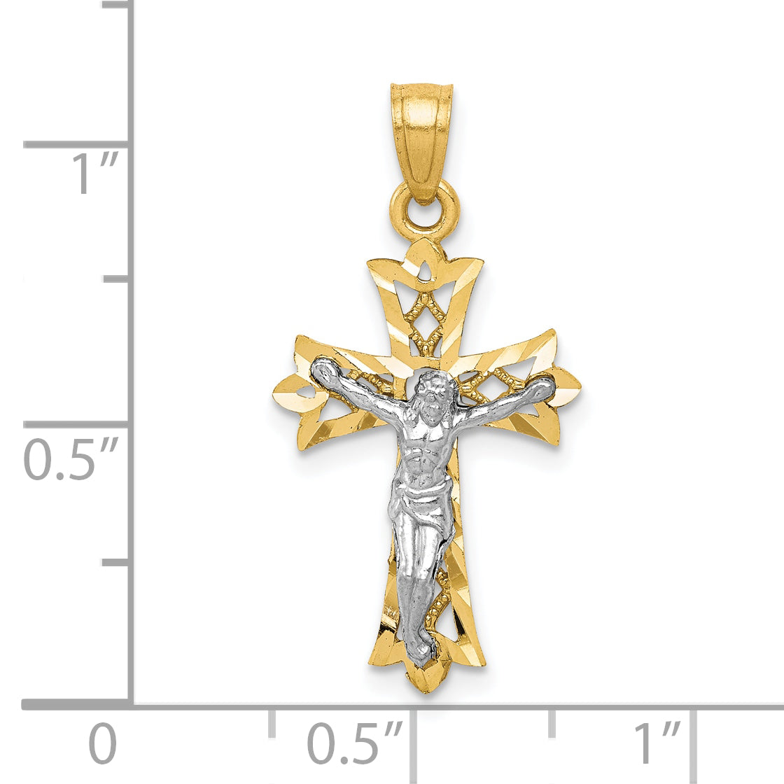 10k Yellow w/Rhodium Filigree Crucifix Pendant