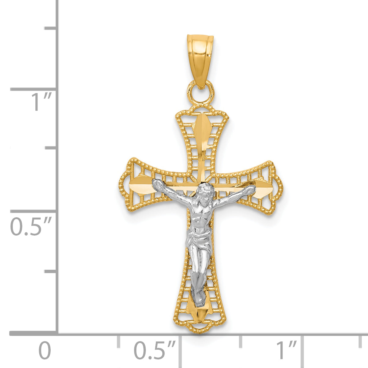 10k Yellow w/Rhodium Diamond-Cut Crucifix Pendant