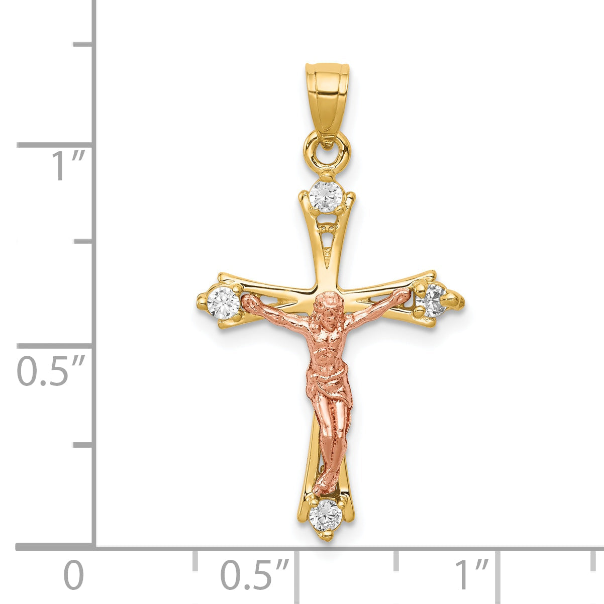 10k Two-tone 10k Two-tone CZ Crucifix Pendant