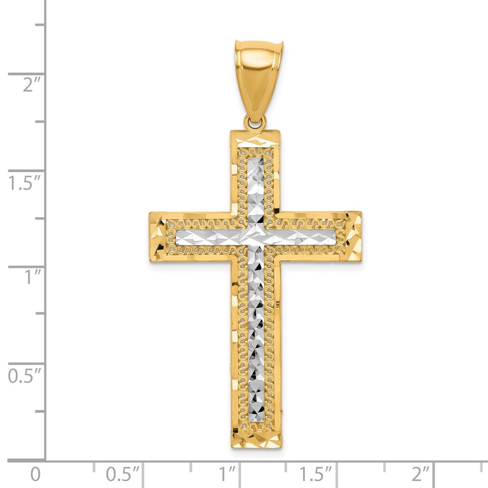 10k Yellow w/Rhodium w/ Rhodium Diamond-Cut Cross Pendant