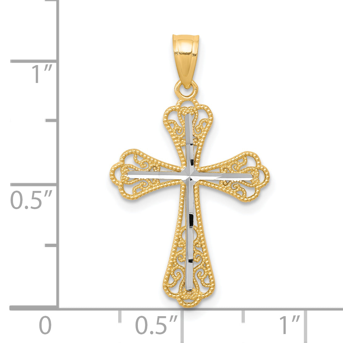 10k Yellow w/Rhodium w/ Rhodium Diamond-Cut Cross Pendant