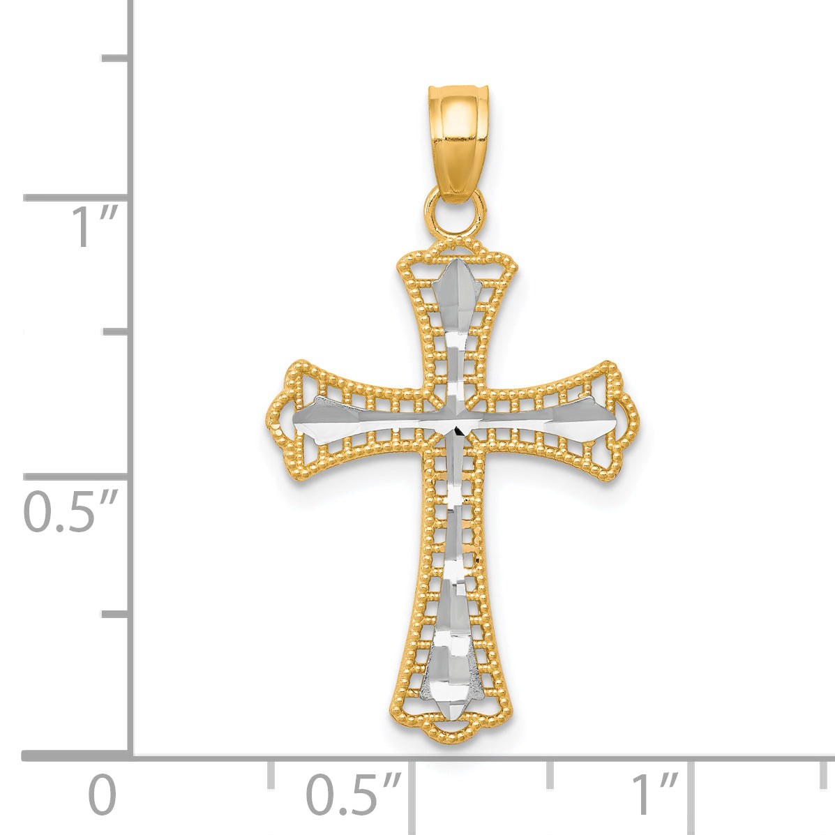 10k Yellow w/Rhodium w/ Rhodium Diamond-Cut Cross Pendant