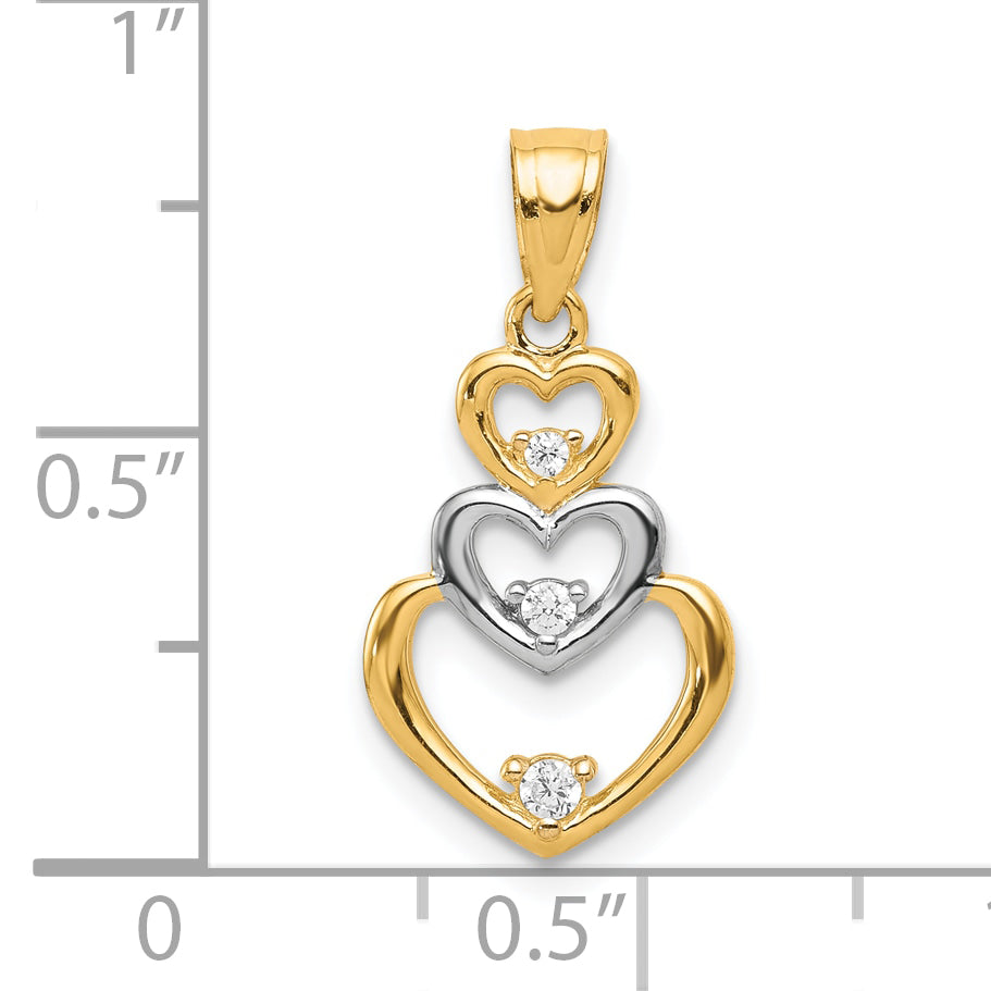 10k Yellow w/Rhodium CZ 3-Heart Pendant