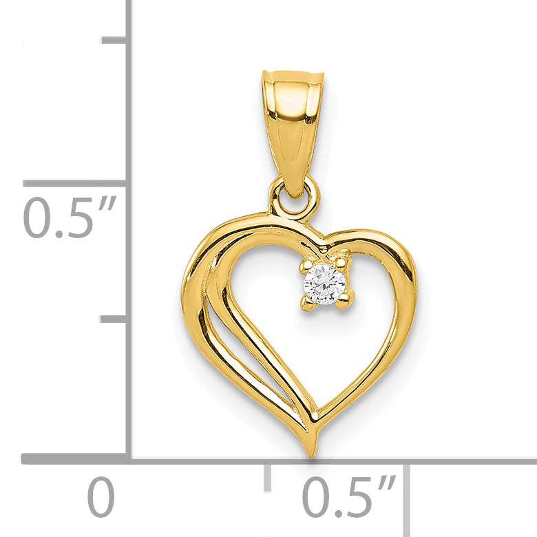 10k Yellow Gold CZ Heart Pendant