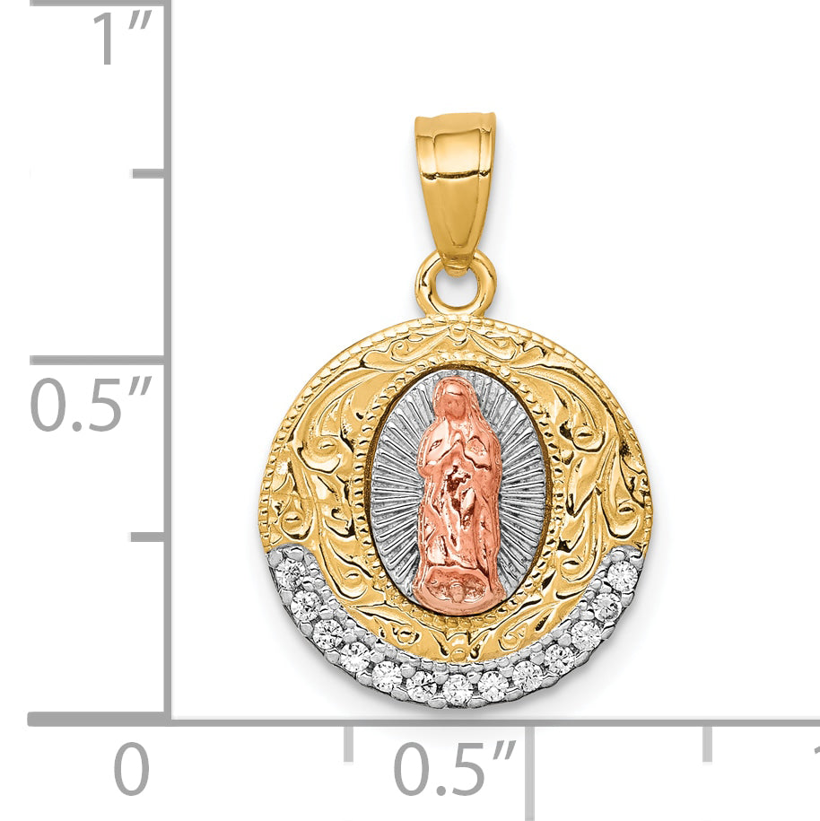 10k Two-tone 10K Two-Tone w/ Rhodium CZ Lady Of Guadalupe Round Pendant