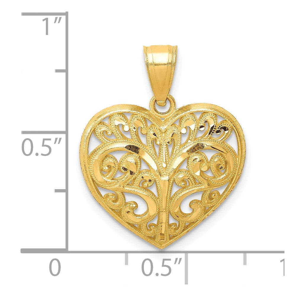 10k Yellow Gold Diamond-cut Filigree Heart Charm