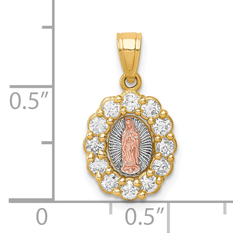 10k Two-tone w/White Rhodium CZ Guadalupe Pendant