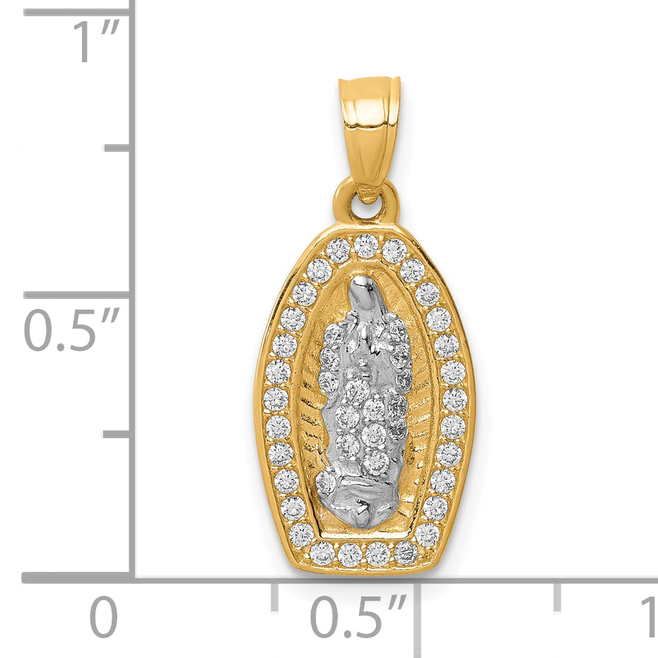 10k Yellow w/Rhodium CZ Pave Lady of Guadalupe Pendant