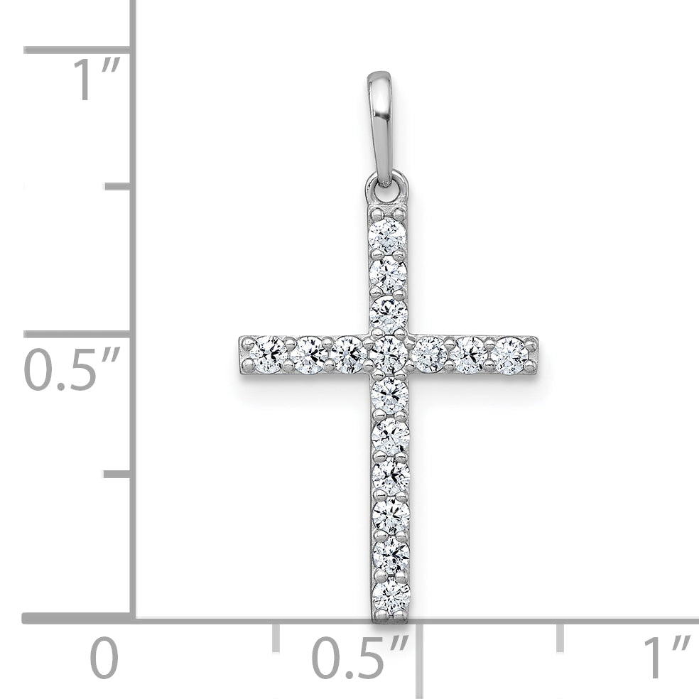 10K White Gold Polished Cz Latin Cross Pendant